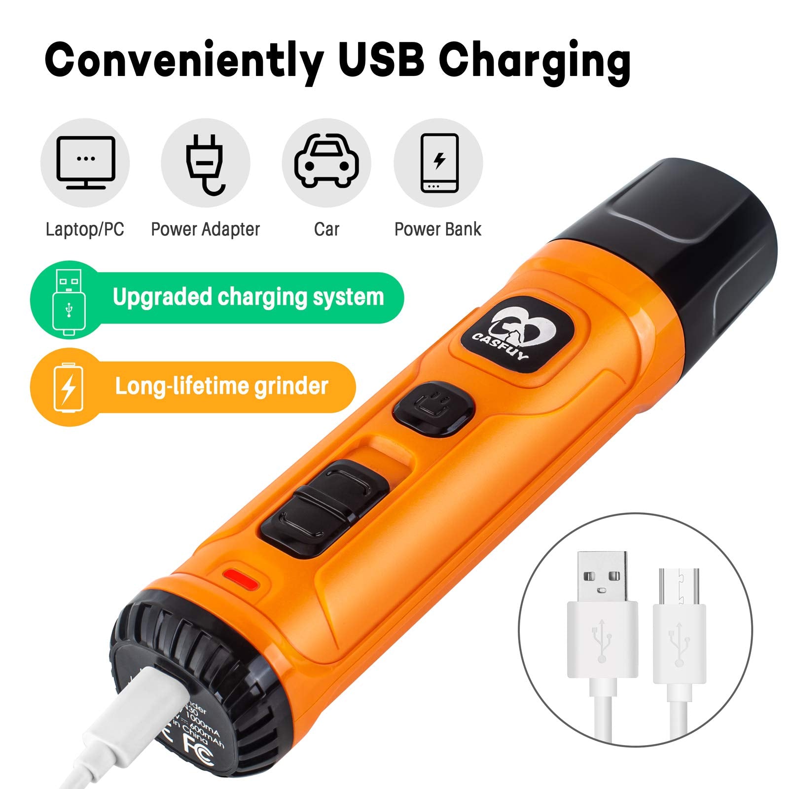 Casfuy Dog Nail Grinder With 2 Led Light - New Version 2-Speed Powerful Electric Pet Nail Trimmer Professional Quiet Painless Paws Grooming & Smoothing For Small Medium Large Dogs And Cats (Orange)