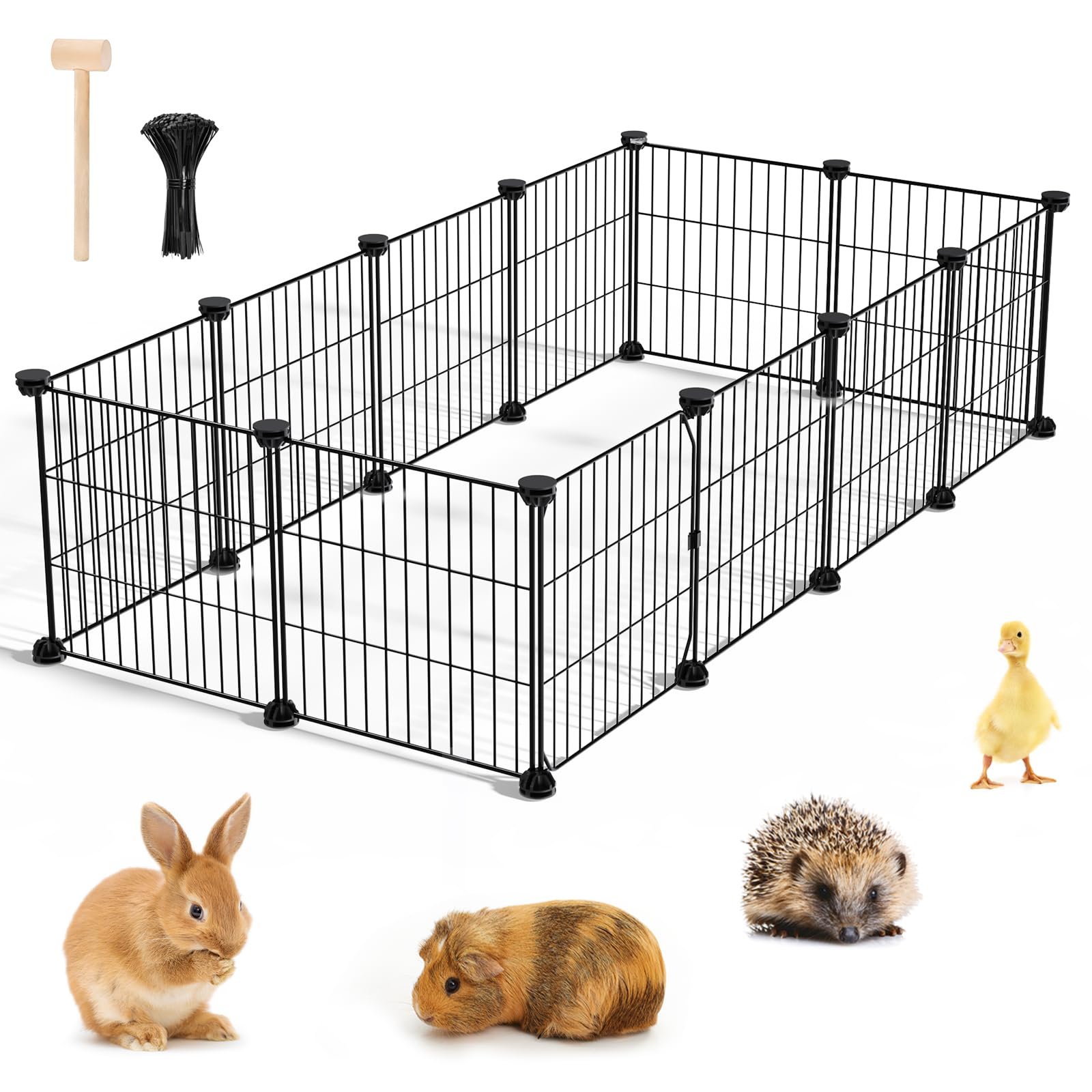 BUCATSTATE 12 Panels Guinea Pig Playpen, Rabbit Playpen Indoor, 47 L x 24 W x 12 H Small Animal Playpen with Door for Guinea Pig