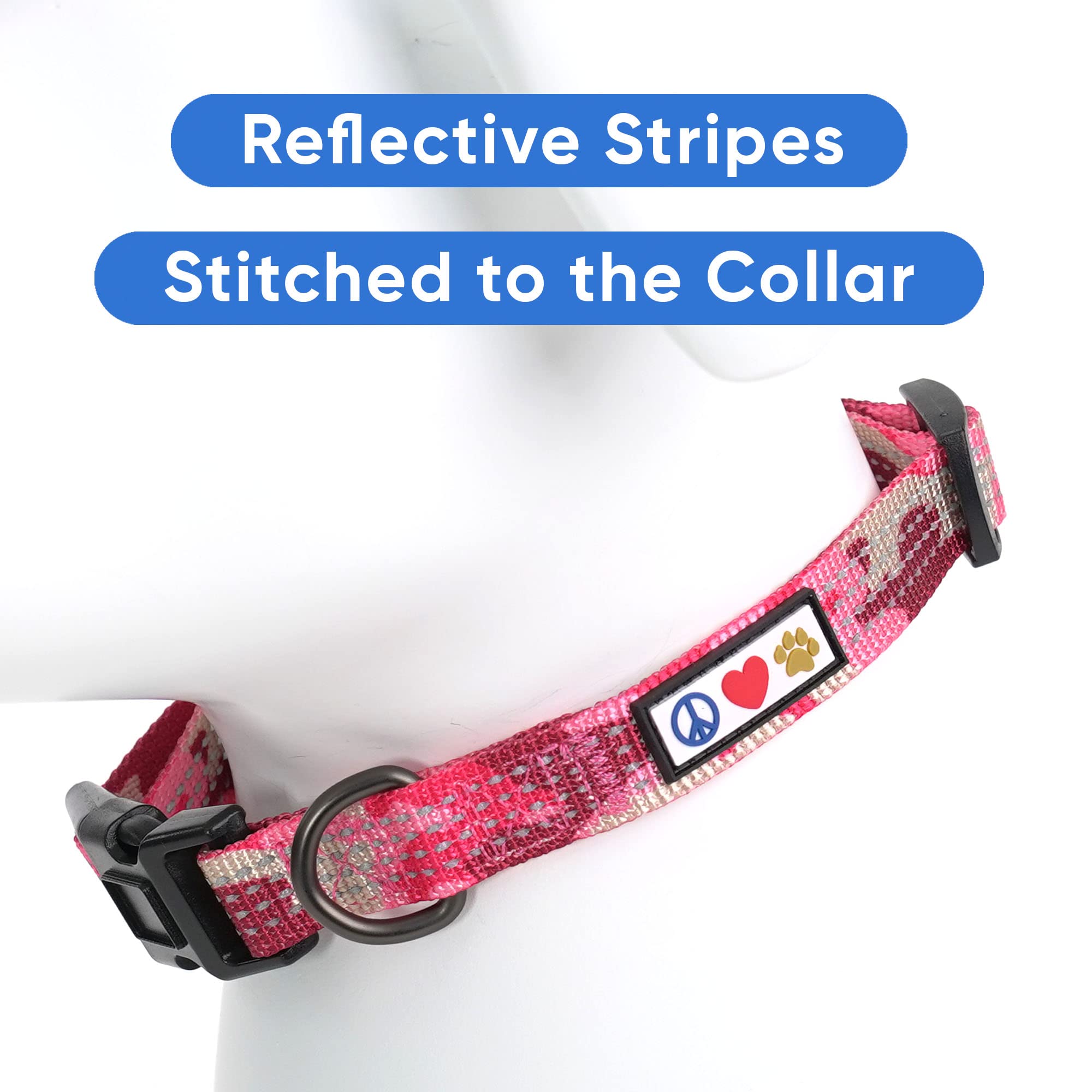 Pawtitas Reflective Dog Collar With Stitching Reflective Thread | Reflective Dog Collar With Buckle Adjustable And Better Training Great Collar For Medium Dogs - Pink Camo Collar