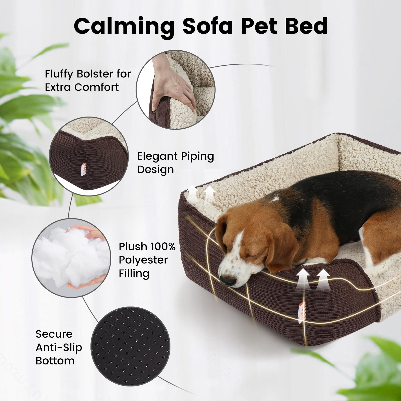 Miguel Washable Dog & Cat Bed With Removable Cushion For Medium & Small Dogs, Easy To Wash Pet Sofa Bed With Side Bolster, Dark