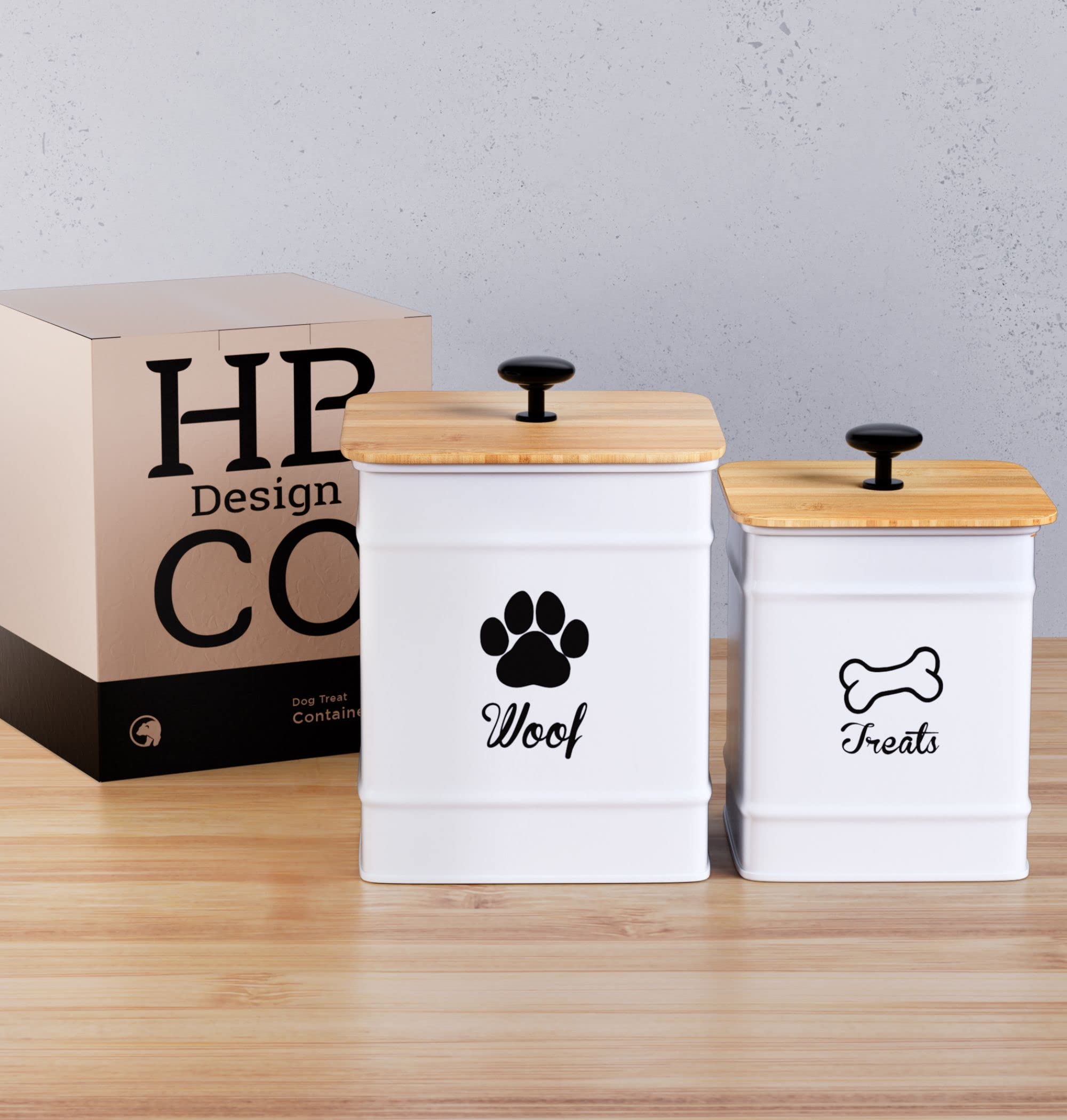 Dog Treat Container Airtight Set of 2 - 8x6 & 7x5 inch Iron Dog Treat Jars for Kitchen Counter with Airtight Bamboo Lids - 20 Cu