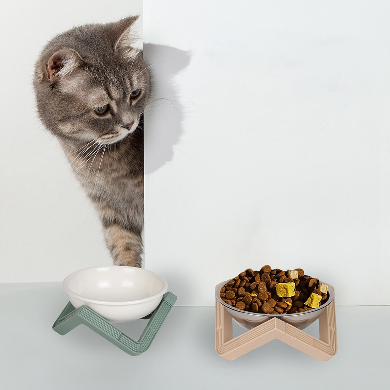 Secret Desire Raised Cat Bowl Drinking Bowl Cat Food Bowl For Cats Small Medium Dogs Puppy Steel Bowl Apricot
