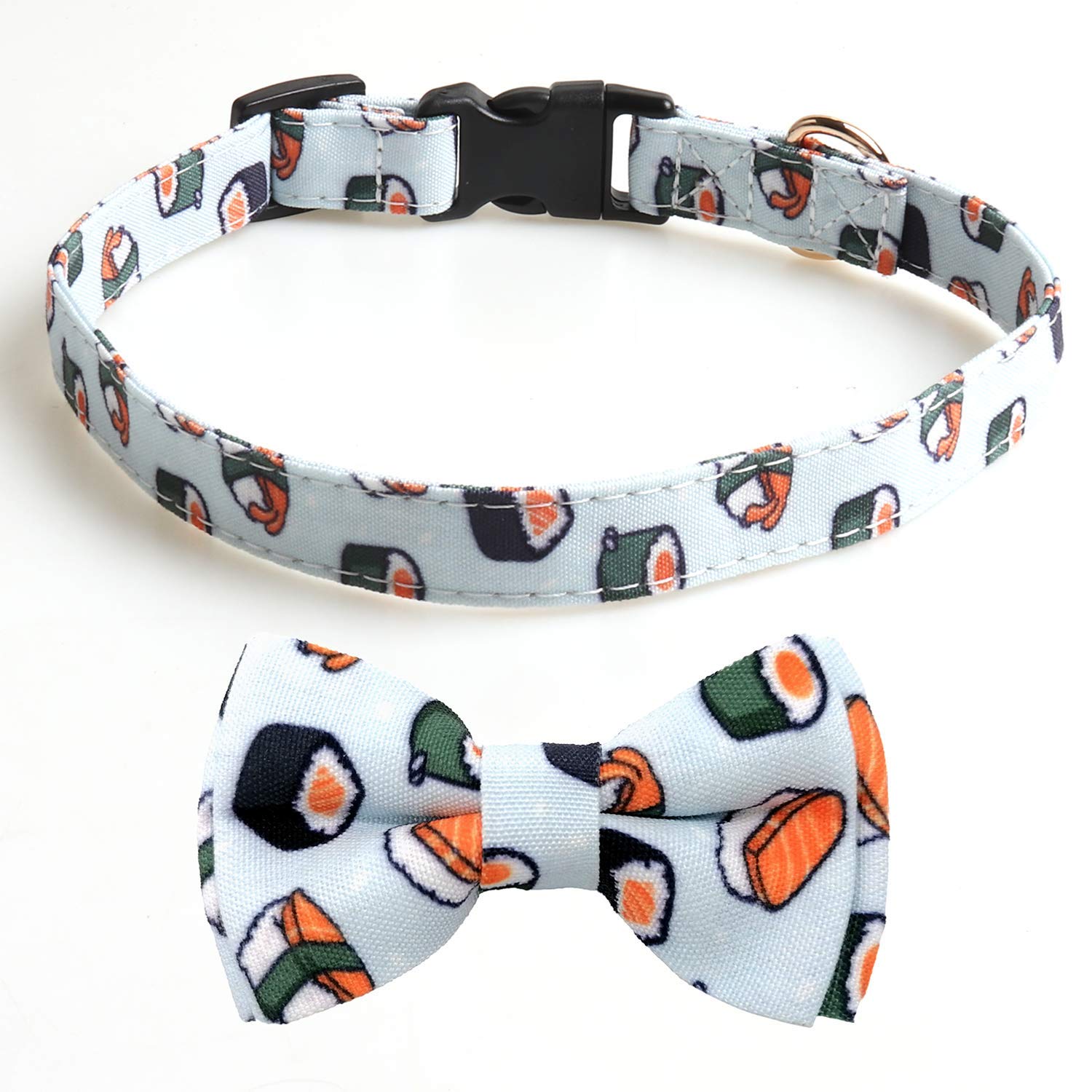 Kudes 2 Pack Print Dog Collars With Bow Tie, Adjustable Dog Collar With Bells And Charm Safety Buckle Cute Pet Collars For Small/Medium/Large Dogs And Cats Boys Girls (Hamburger+Sushi, M(12'-18'))