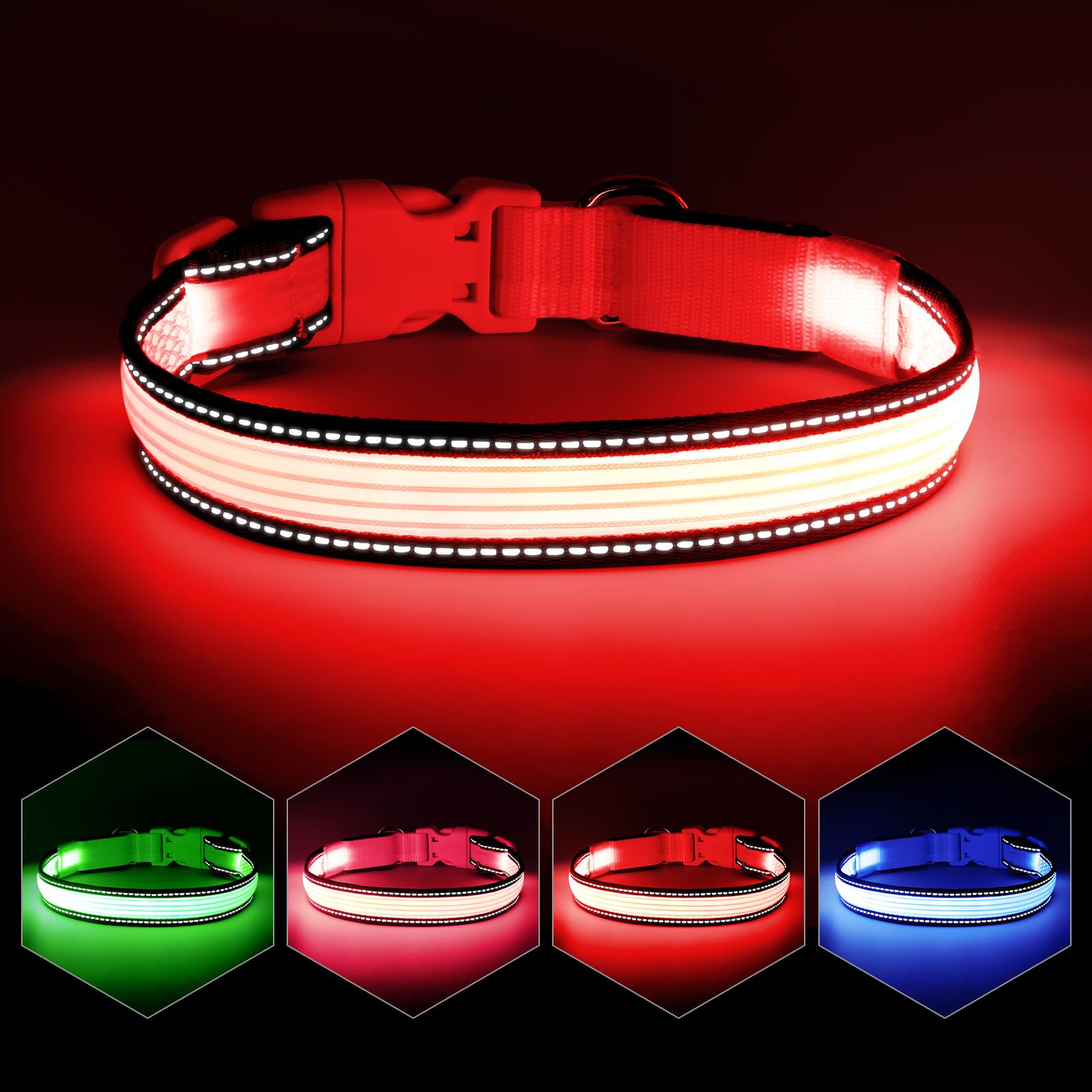 Yfbrite Full Adjustbale Led Dog Collar, Full Illuminated Light Up Dog Collars, Reflective Dog Collar Light Glowing In The Dark F