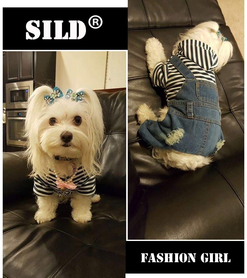 SILD Pet Denim Jumpsuit Dog Jeans Hoodies Cool Blue Coat Medium Small Dogs Classic Jacket Puppy Blue Vintage Washed Vests (XXL)