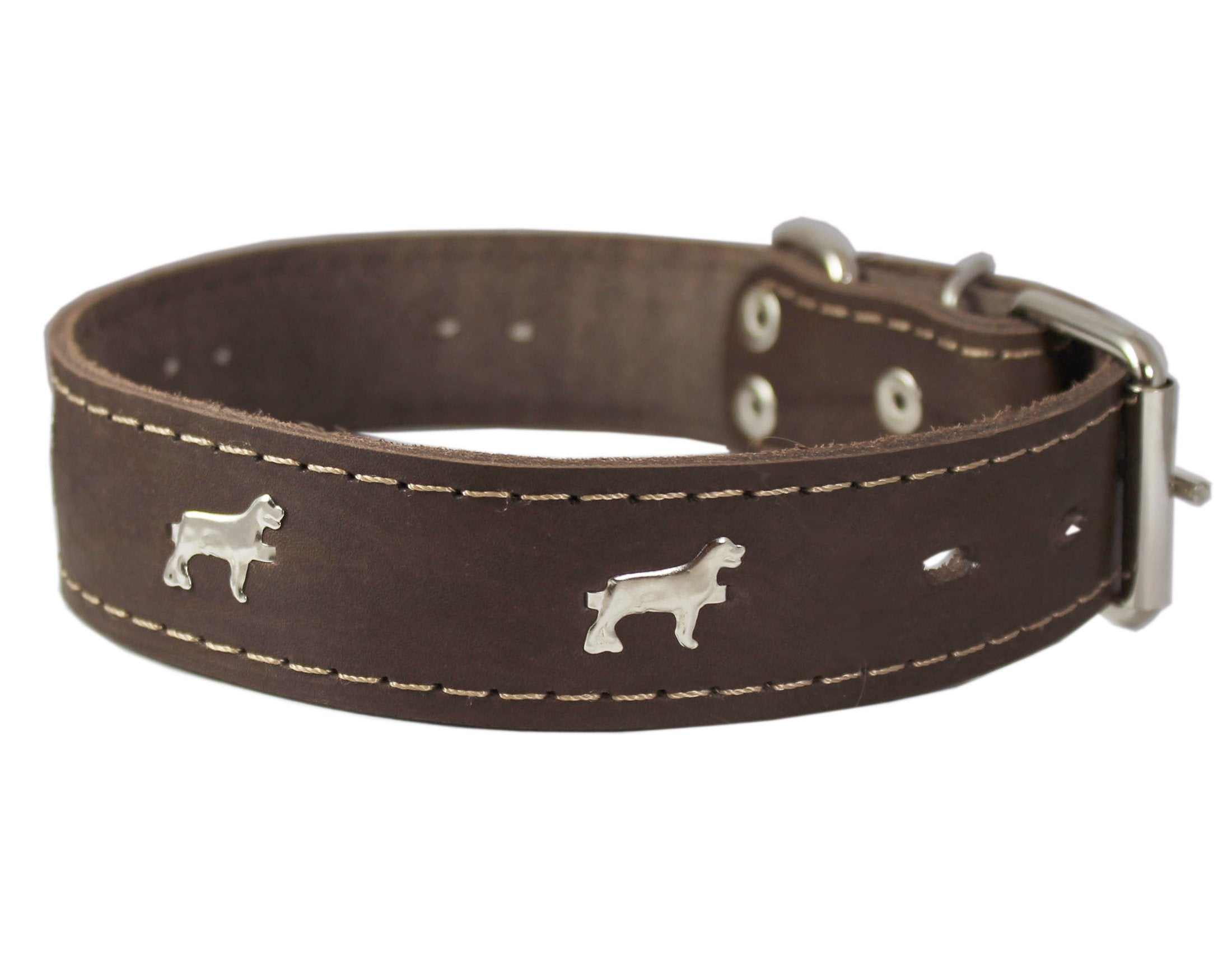 Genuine Leather Studded Dog Collar, Brown, 1.5' Wide. Fits 16'-20' Neck Size Amstaff