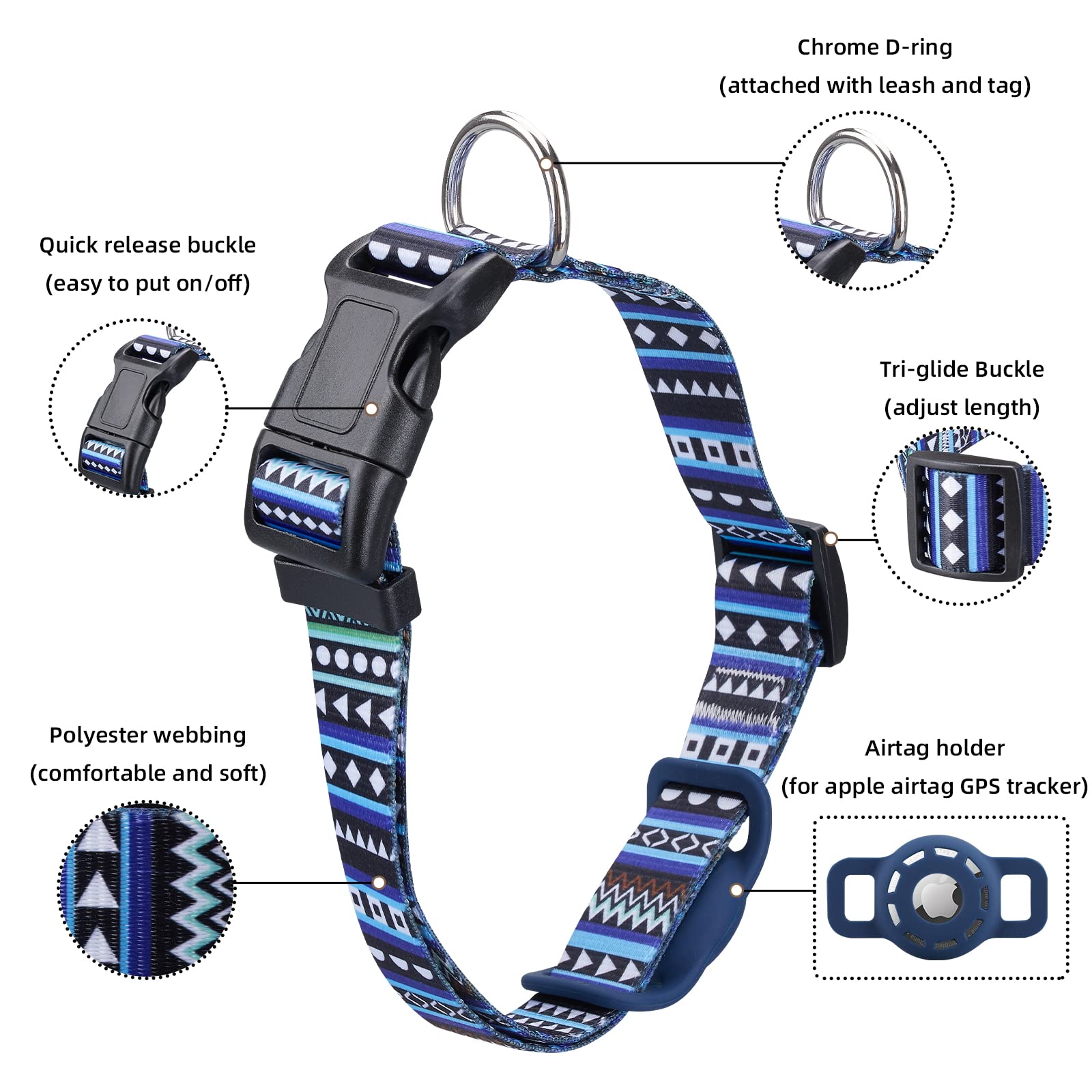 Konity Airtag Dog Collar, Compatible With Apple, Polyester Pet Cat Puppy Collar Silicone Holder For Small, Medium, Large, And Ex
