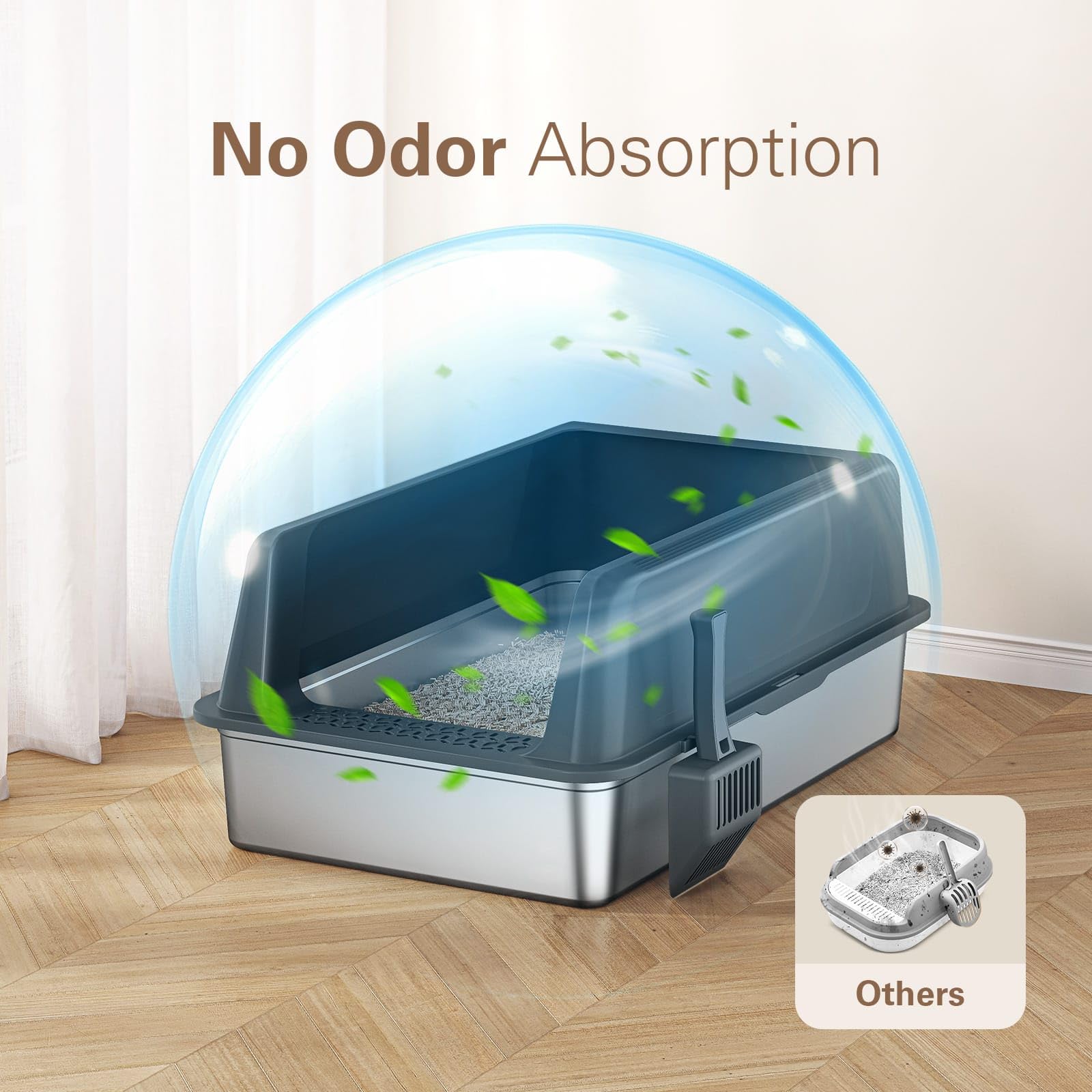 Zarler Xxl Stainless Steel Litter Box, Extra Large Cat Litter Boxes 27.8'' L X 20'' W X 12.9'' H, Metal Litter Box With Lid For