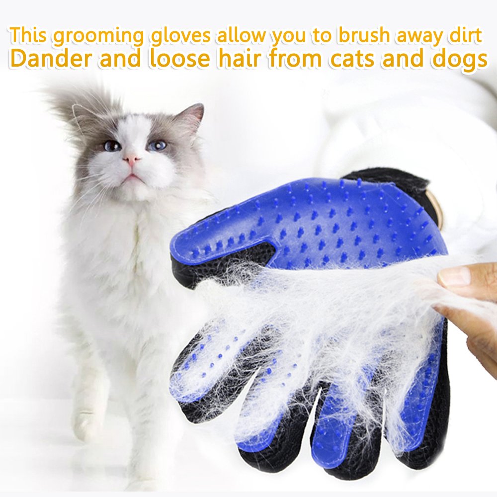 1 Pair Pet Grooming Glove,Gentle Deshedding Brush Glove Hair Remover Brush For Dogs,Cats & Horses With Long & Short Fur
