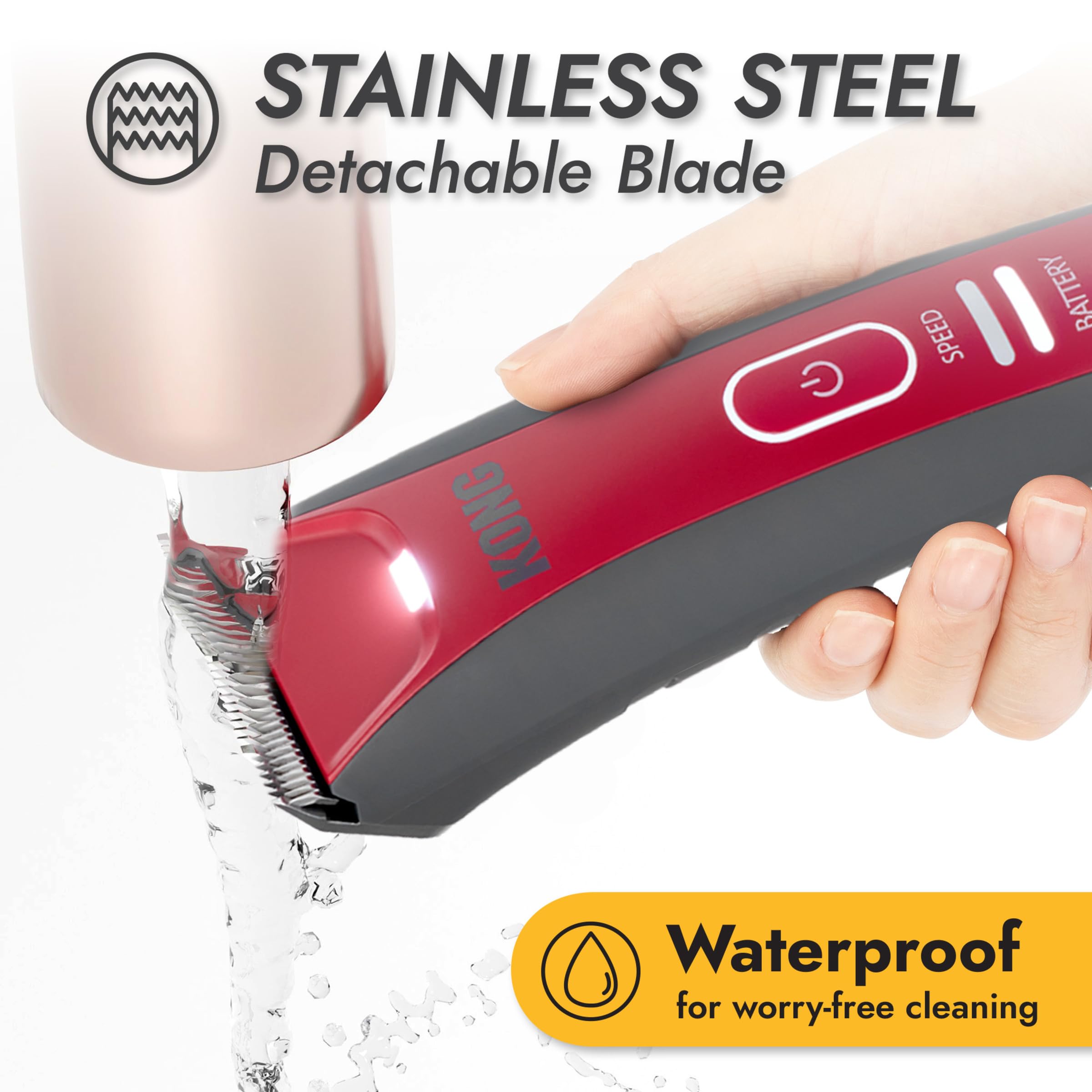 Kong 2-Speed Cordless-Corded Dog Clipper Kit - Stainless Steel Blade, Waterproof, LED Spotlight, Use-While-Charging, 6 Guide Com