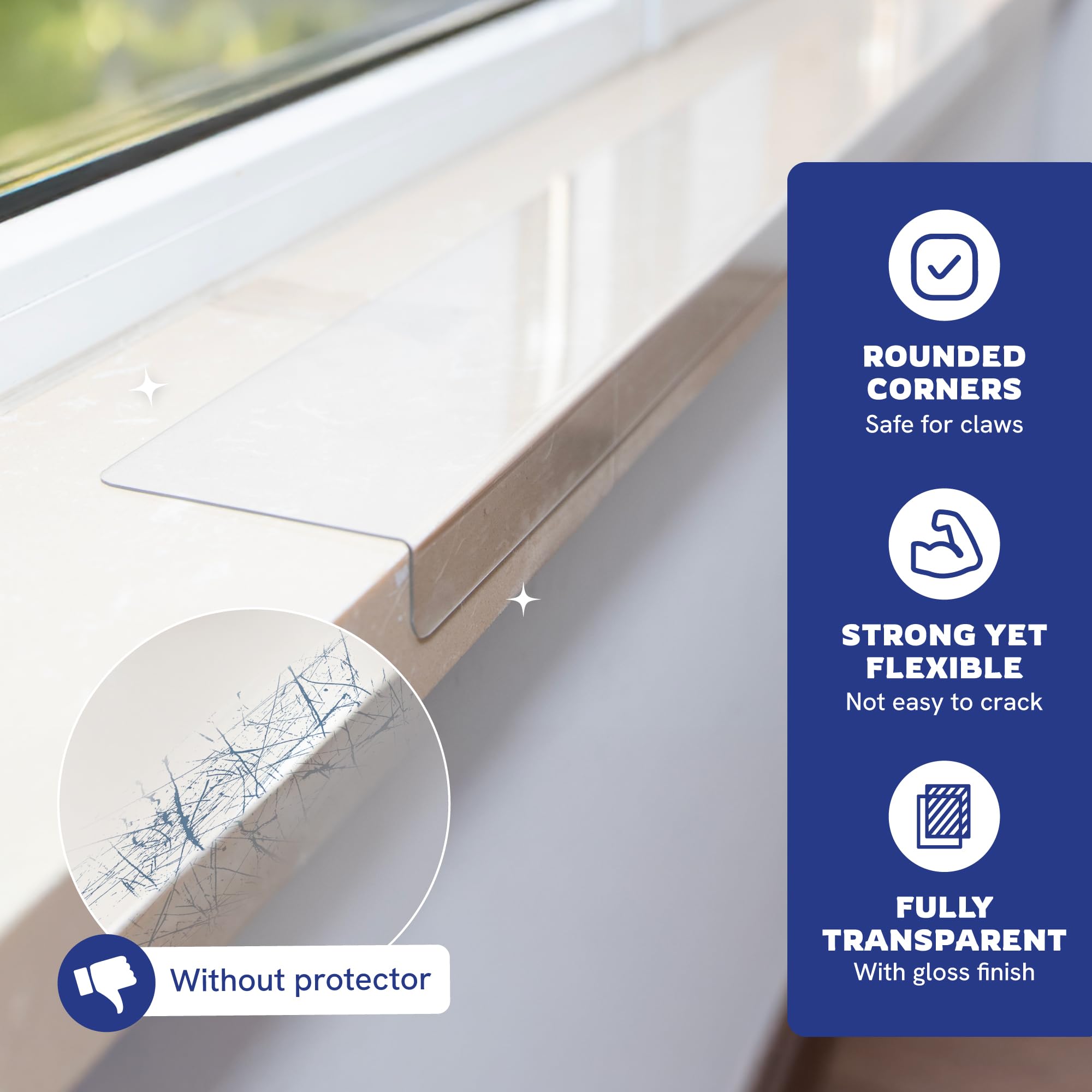 Panther Armor Regular Window Sill Protector For Pets - Scratch-Resistant, Durable & Transparent - Easy Peel & Stick Installation