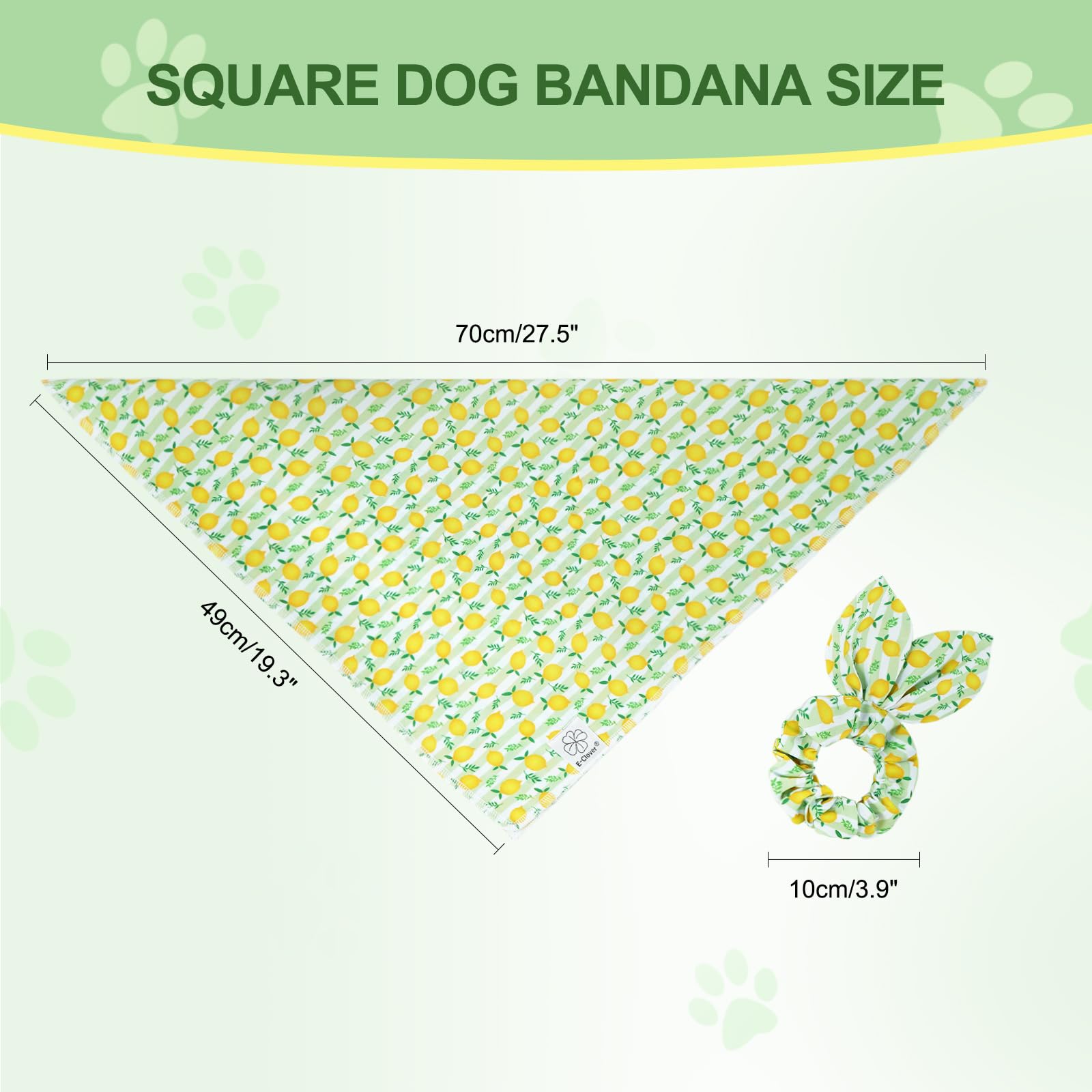 E-Clover Summer Lemon Dog Bandanas & Matching Scrunchie Set Green Stripe Dog Scarf Bibs Pet Bandana With Bow Tie For Medium Larg