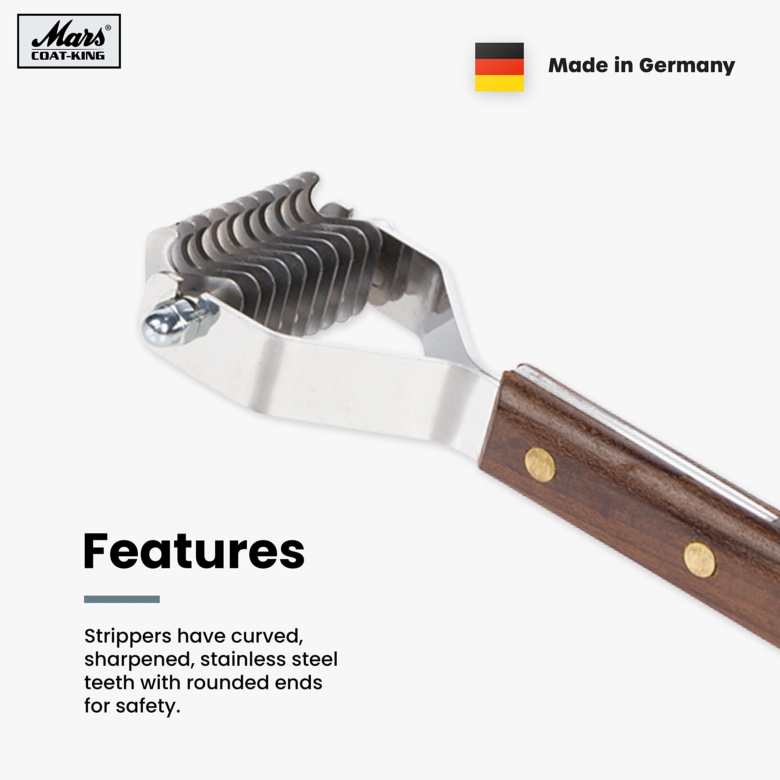 Mars Coat King Original Dematting Undercoat Grooming Rake Stripper Tool For Dogs And Cats, Stainless Steel With Wooden Handle, Made In Germany, 16-Blade