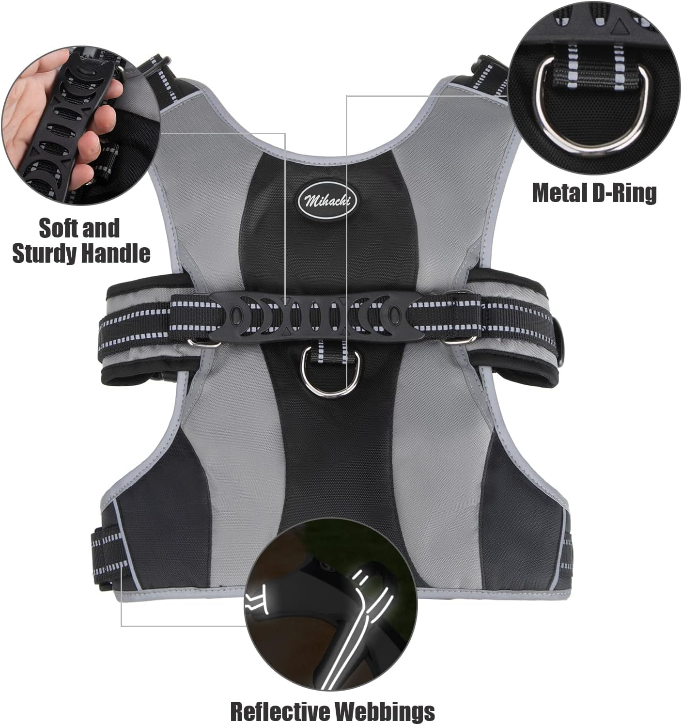 Mihachi No Pull Dog Harness - Escape Proof Reflective Dogs Vest With Lift Handle, Adjustable Soft Padded Pet Harness Training Ea