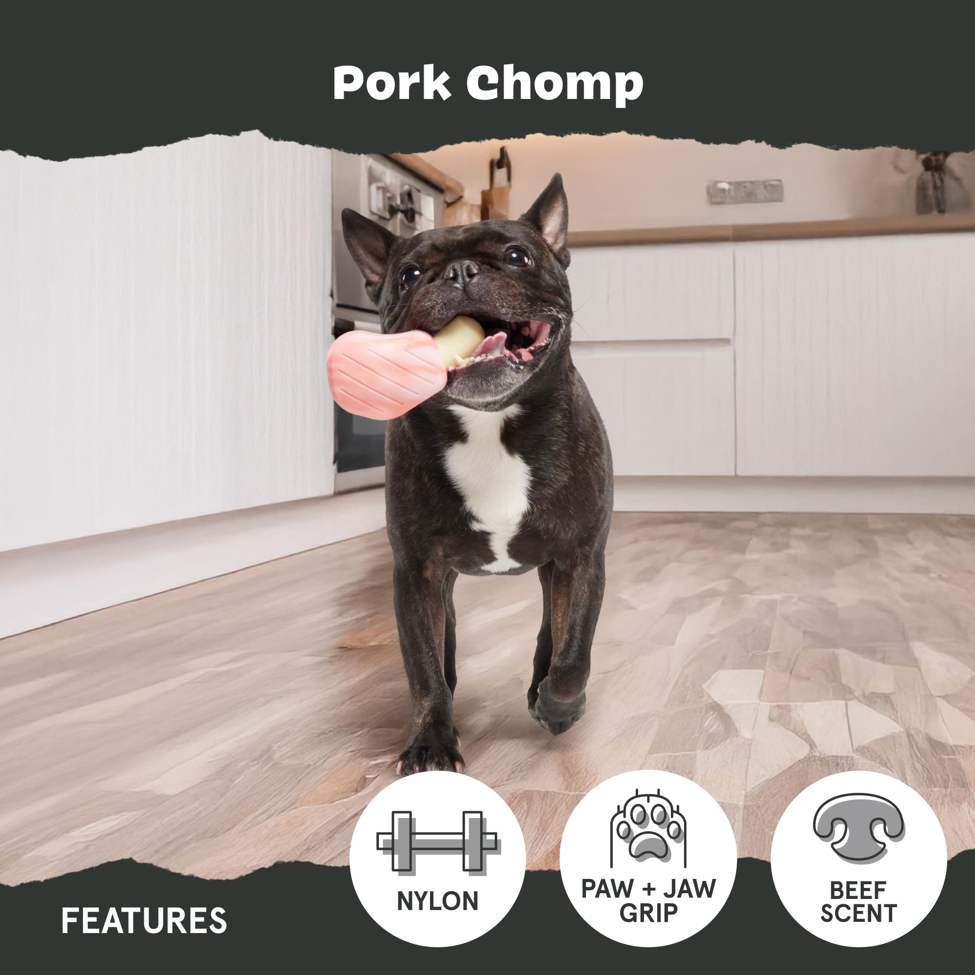 Barkbox Pork Chomp Dog Toy For Durable Tough Nylon Construction With A Gnaw-Friendly Texture, Perfect For Long-Lasting Chewing F