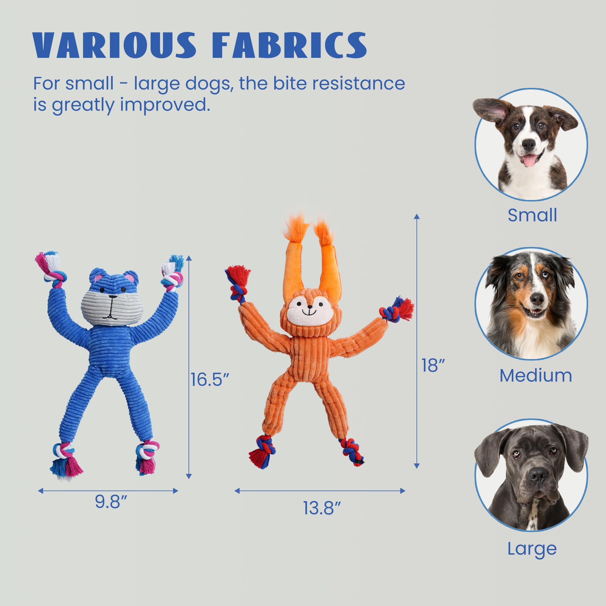 Nocciola Dog Plush Toys, 2 Pack Interactive Dog Toys To Keep Them Busy, Squeaky Dog Toys With Crinkle Paper, Rope Dog Chew Toys