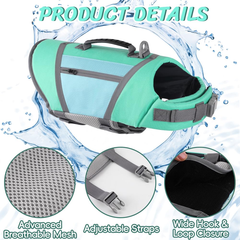 Emust Dog Life Vest, Lightweight Life Jacket For Dogs With Pockets, Stylish Dog Life Preserver With Rescue Handle & Reflective S