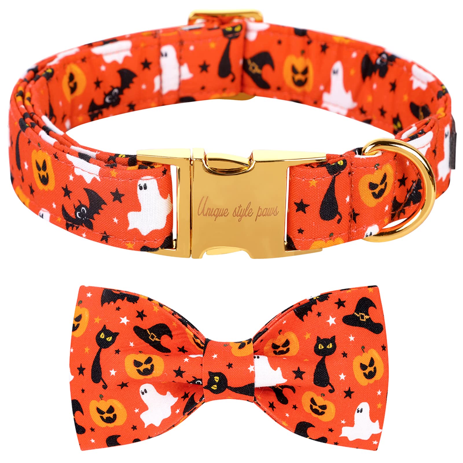 Unique Style Paws Halloween Dog Collar With Bow Tie Cotton Adjustable Puppy Collar For Small Medium Large Dogs-M