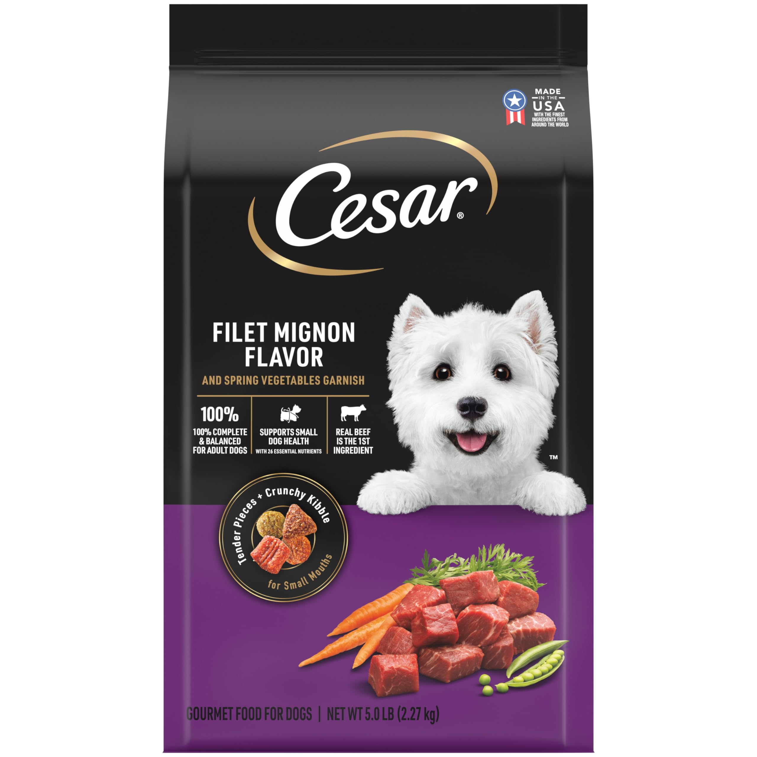 CESAR Adult Small Breed Dry Dog Food, Filet Mignon Flavor with Spring Vegetables Garnish, 5 lb. Bag