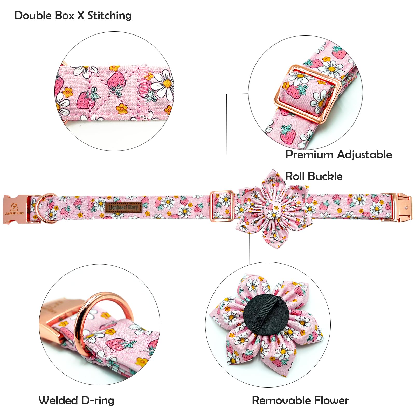 Lionheart glory Dog Collar Flower Collar Pink Dog Collar with Flower Spring Summer Cute Collar Dog Female Soft Durable Adjustabl