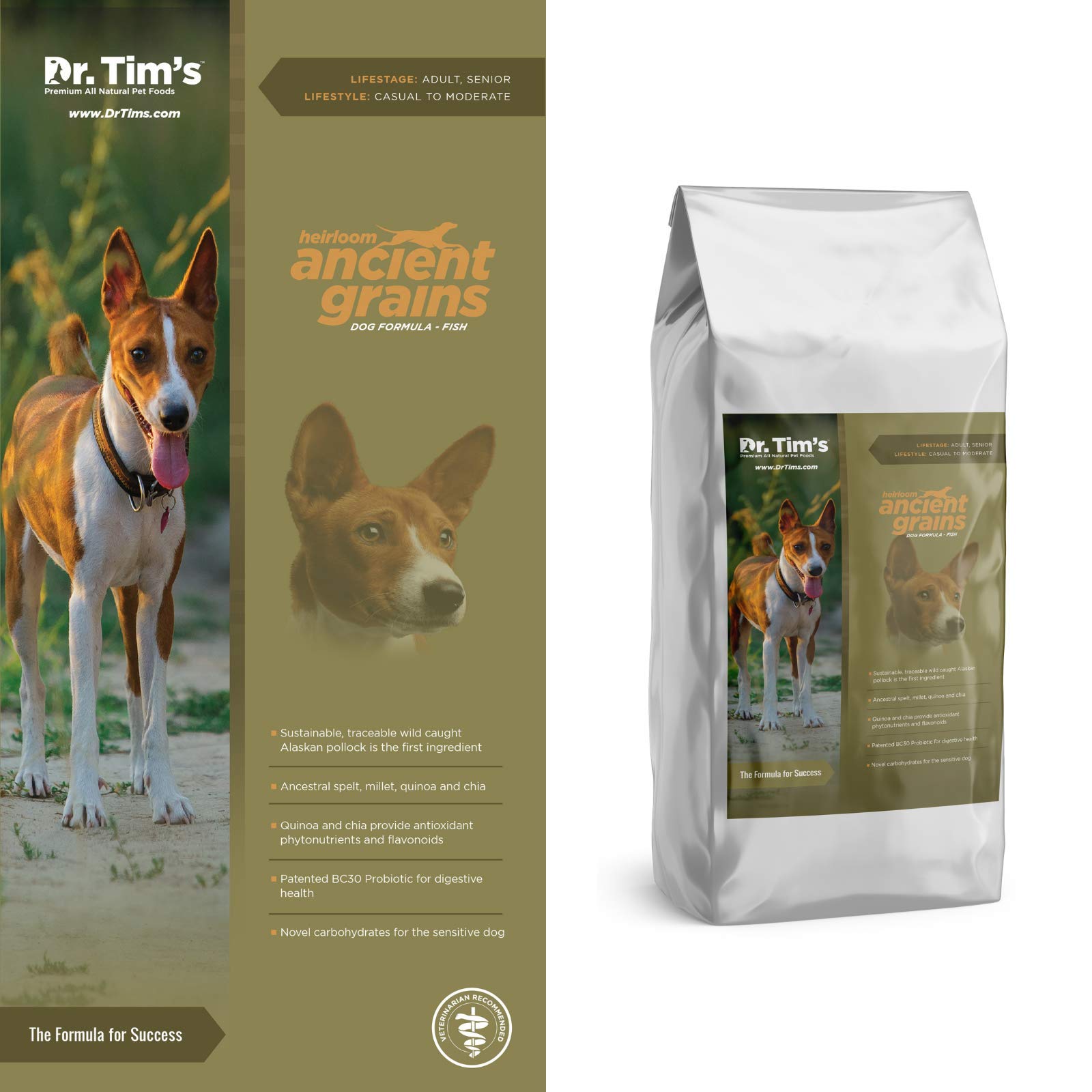Dr. Tims Heirloom Ancient Grains Fish Formula Premium Dry Dog Food, 15 lb. Bag