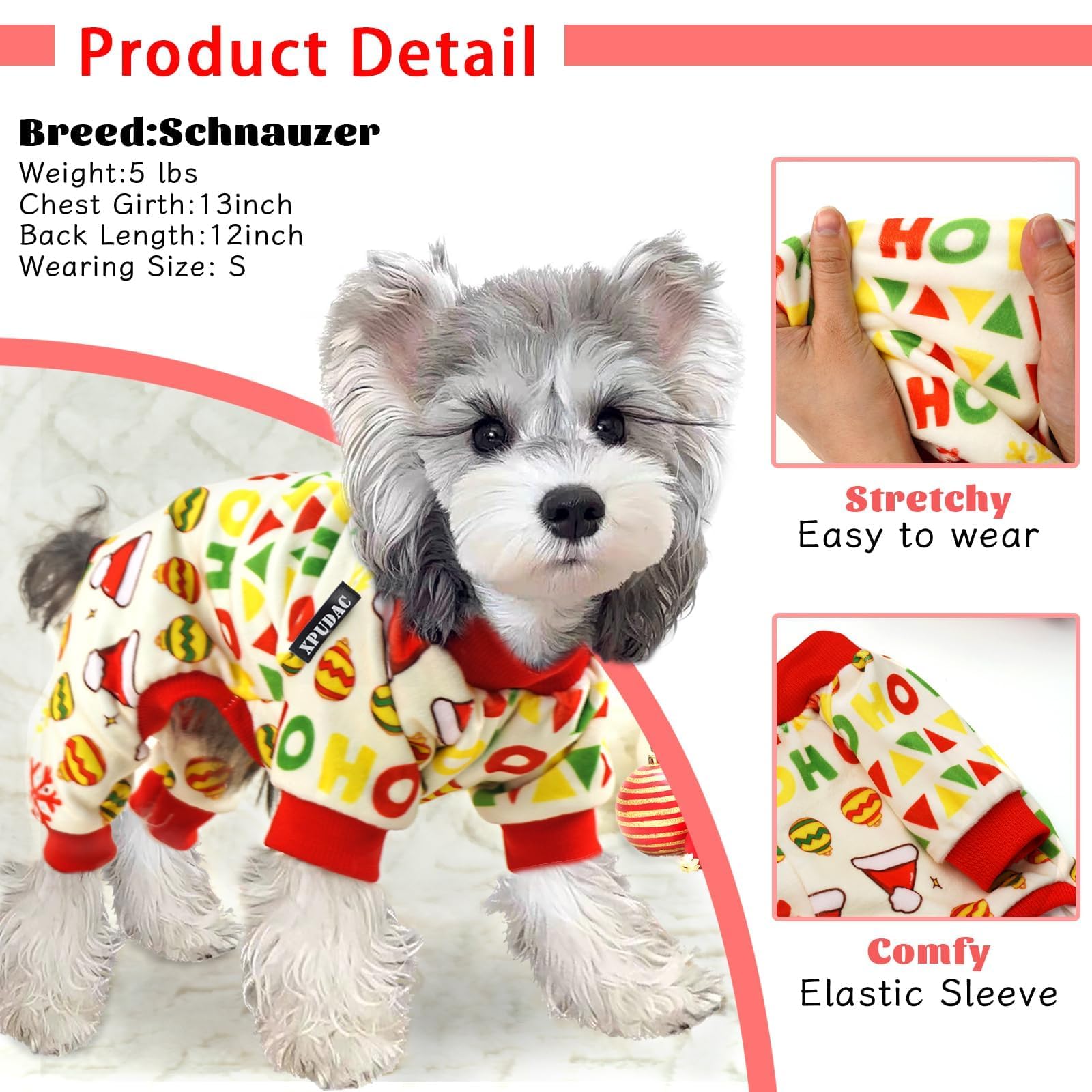 Xpudac 4 Piece Dog Christmas Pajamas Santa Pet Clothes Cute Snowman Dog Pajamas Red Green Xx-Large