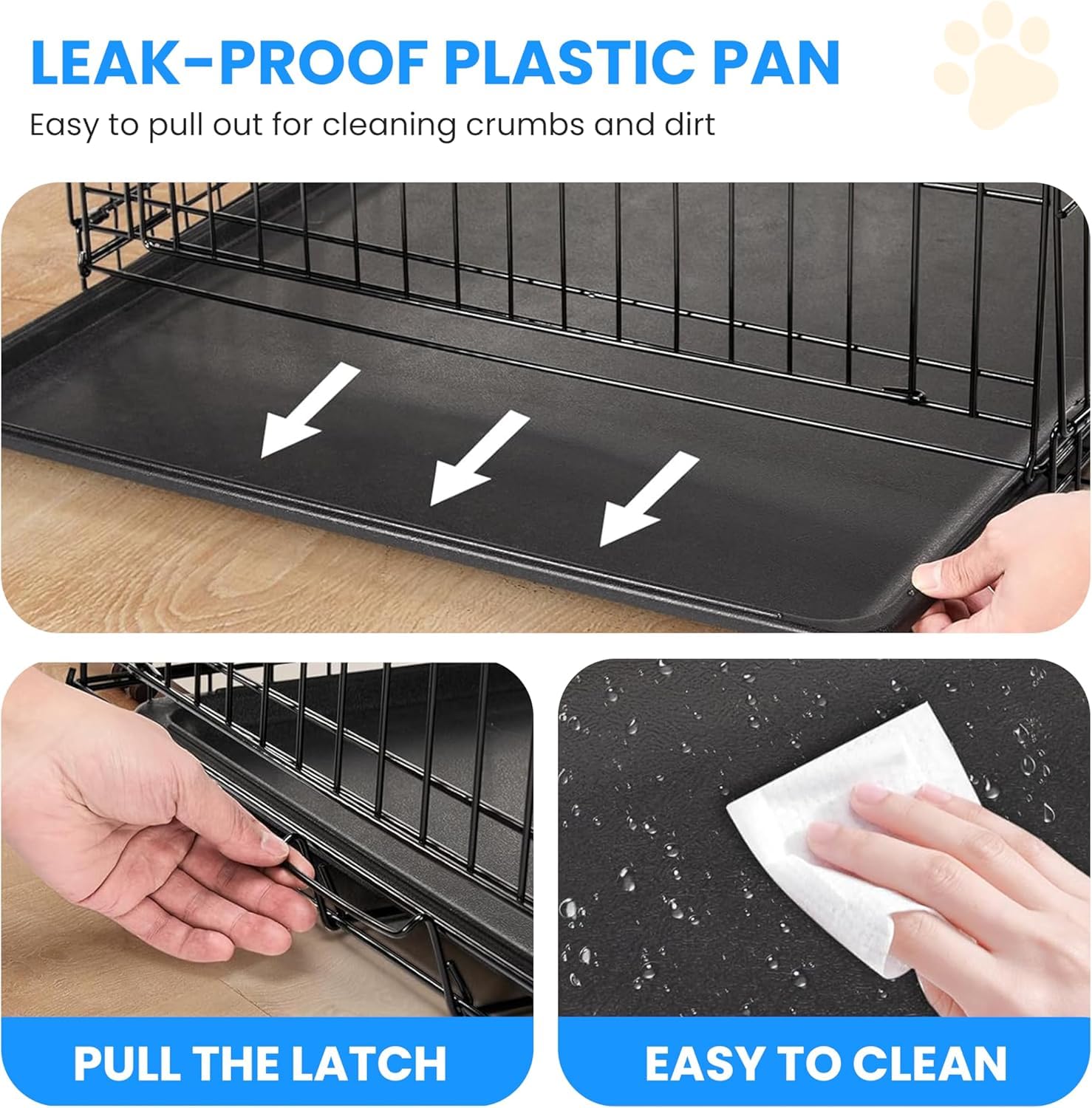 Simple Deluxe 24-Inch Small Dog Crate With Divider, Double Door Folding Metal Wire Cage With Leak-Proof Plastic Tray, Portable P