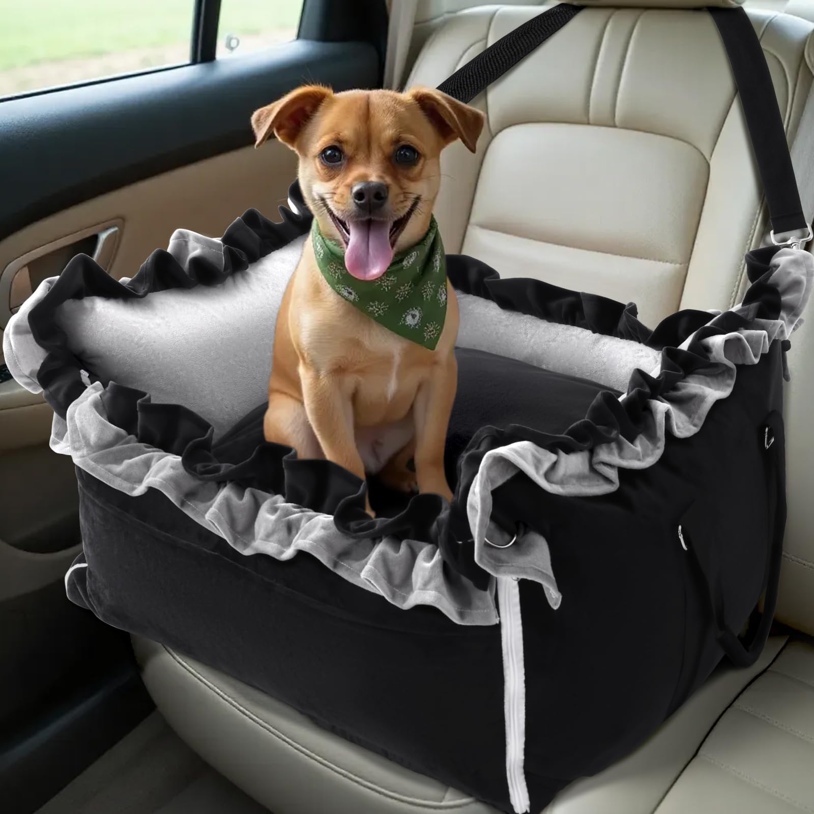 Homcosan Dog Car Seat for Small Medium Dogs, Dog Booster Seat for Car with Clip-On Safety Leash, Elevated Pet Car Seat with Soft