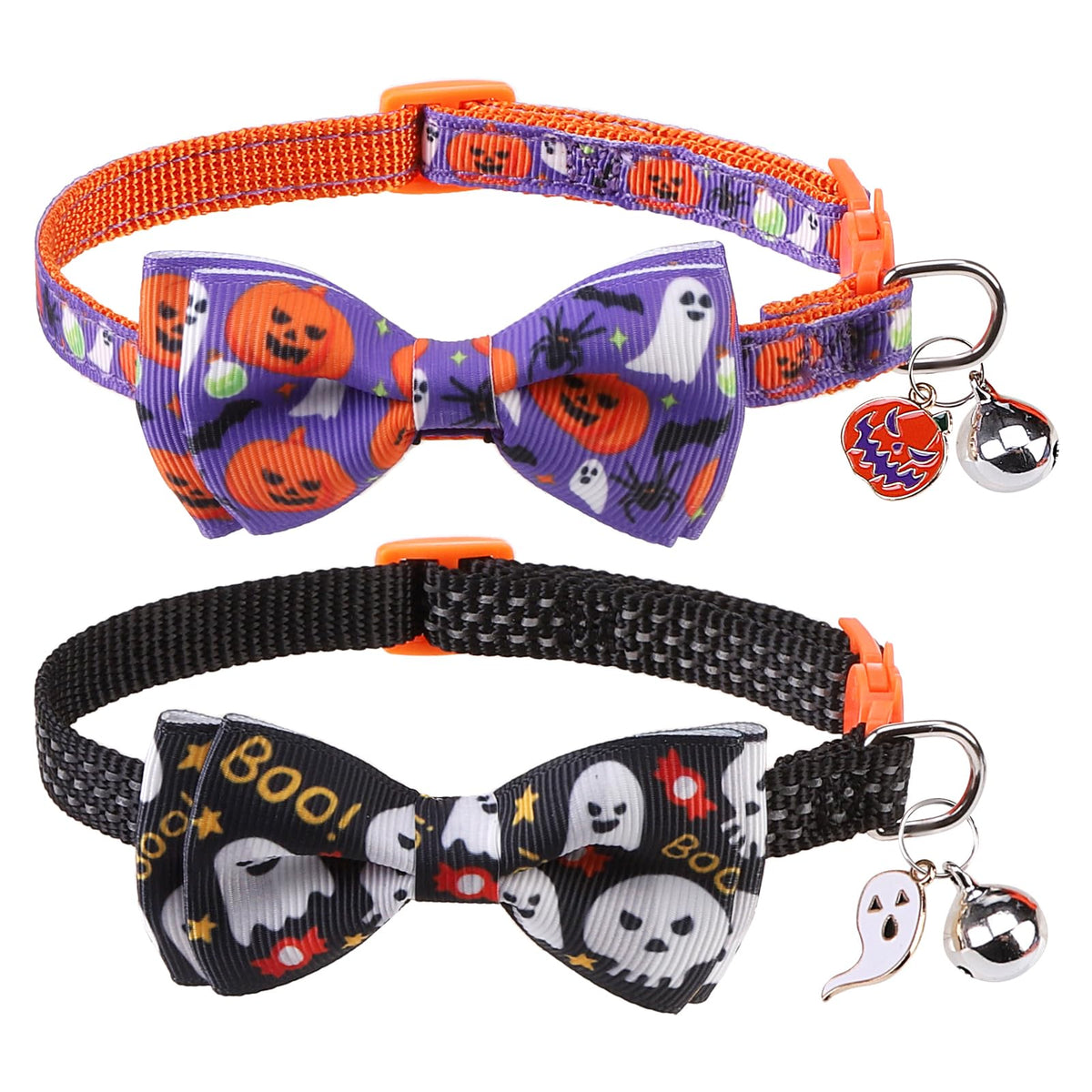 Dillybud Halloween Cat Collar Cat Collar Breakaway With Bell, 2 Pack Safety Adjustable Cat Collars With Pendant, Reflective Cat 