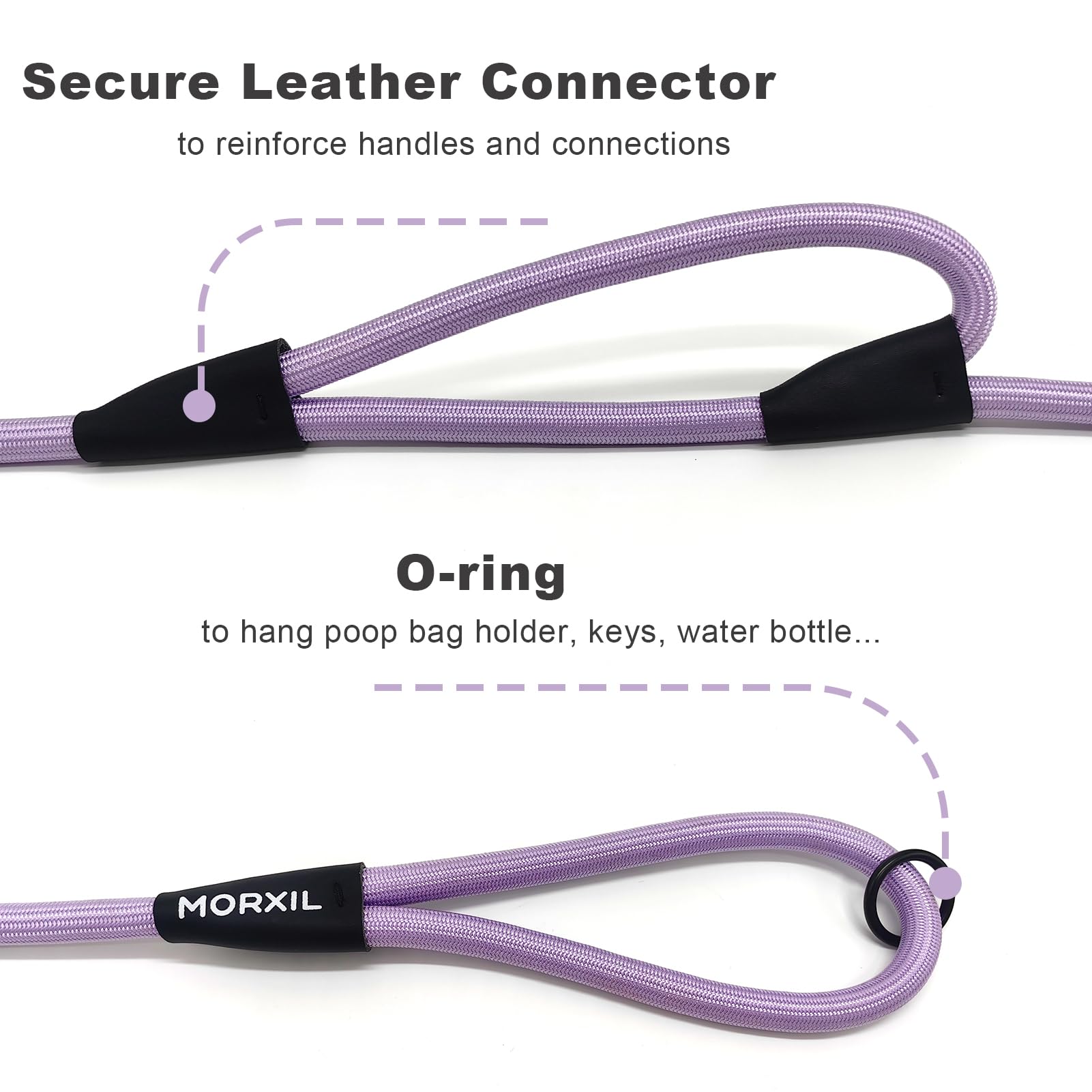 MORXIL Rope Dog Leash - 6FT Heavy Duty Nylon Leash with Auto Locking Carabiner - Purple for Small, Medium, Large Dogs