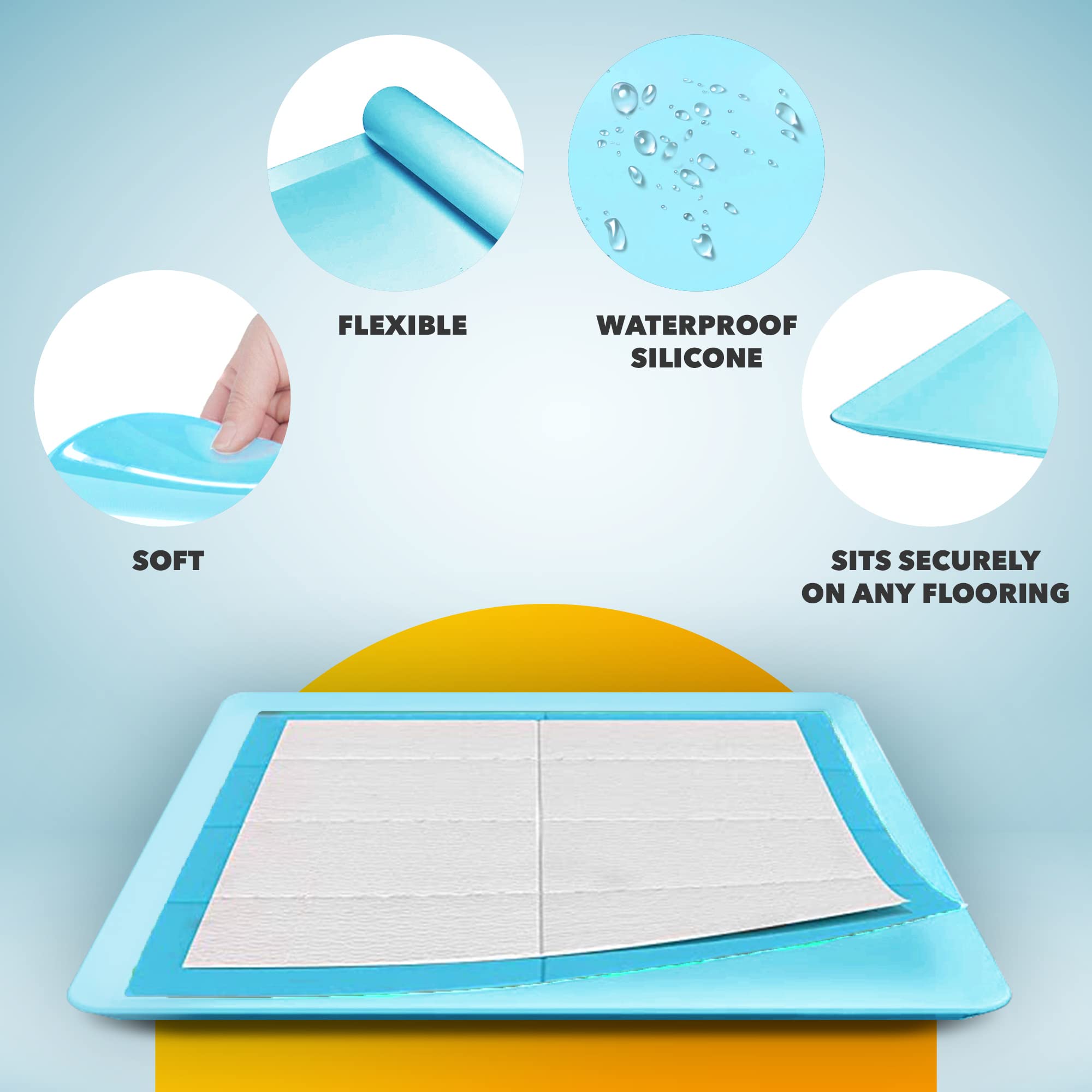TidyFriend Dog Puppy Pad Holder Tray for 24 x 24 Inches Training Pads - Silicone Wee Wee Pad Holder, No Spill Pee Pad Holder for