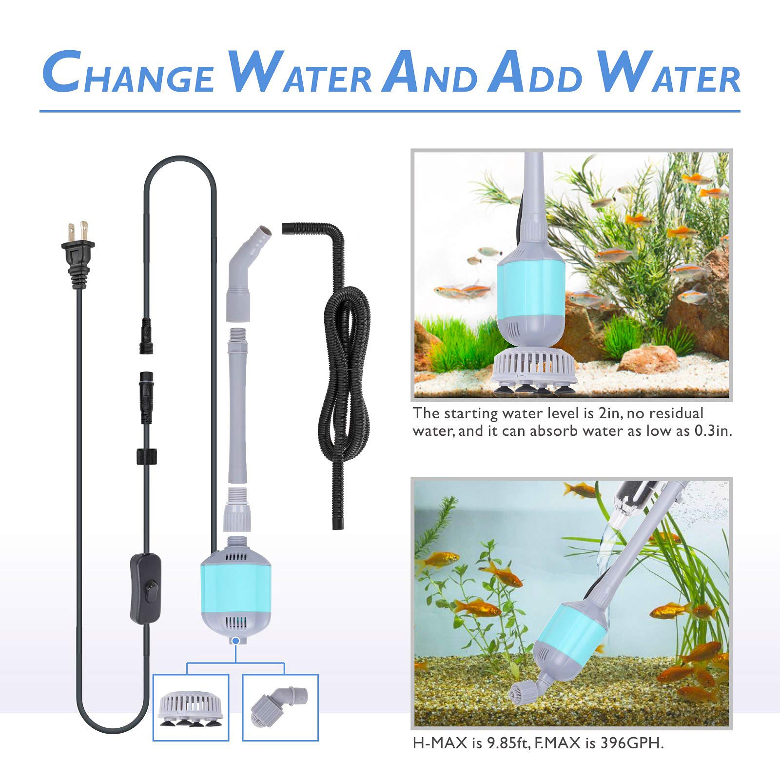 Hygger 360Gph Electric Aquarium Gravel Cleaner, 5 In 1 Automatic Fish Tank Cleaning Tool Set Vacuum Water Changer Sand Washer Fi