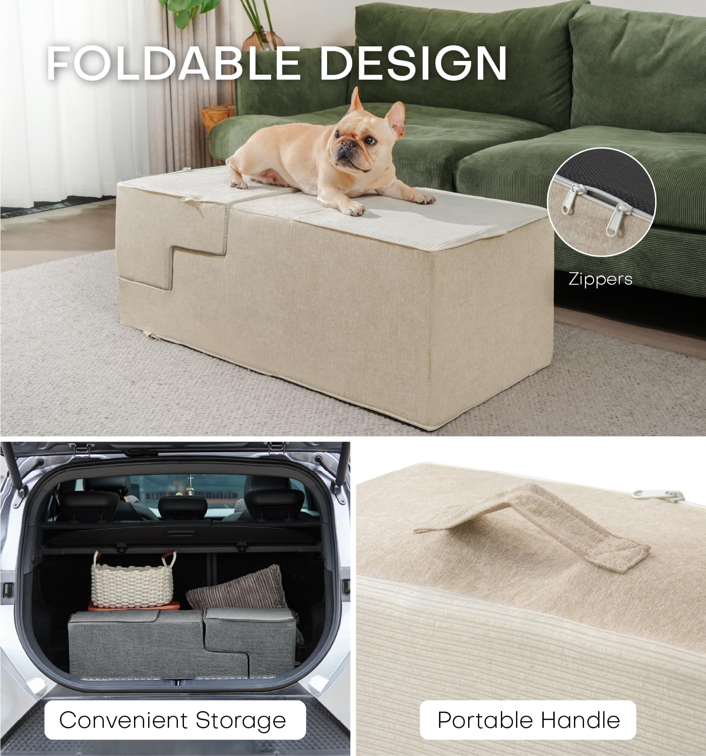 ABCPET Dog Stairs for High Bed, Dog Steps for Bed Couch Sofa, 35D Foam Pet Steps for Small Dogs and Cats, Extra Wide Pet Stairs