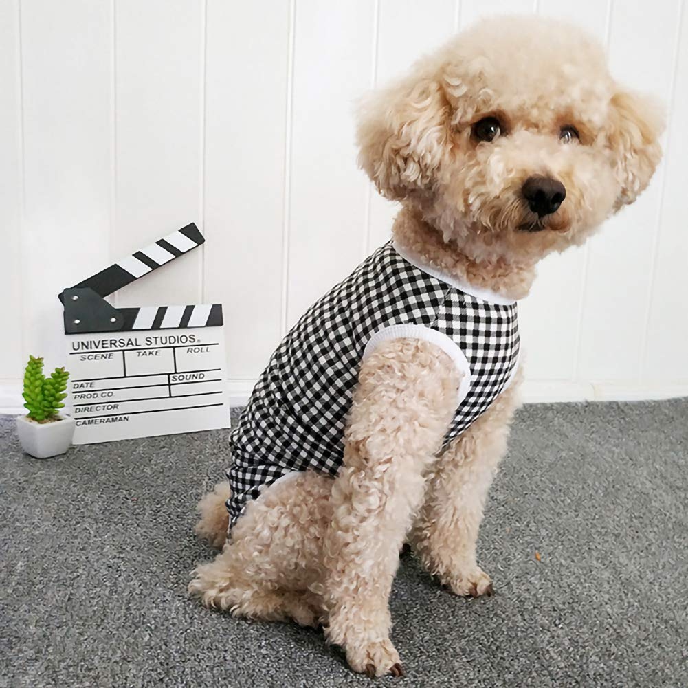 Kukaster Pet Dog’S Recovery Suit Post Surgery Shirt For Puppy, Wound Protective Clothes For Little Animals(Black White Plaid-L)