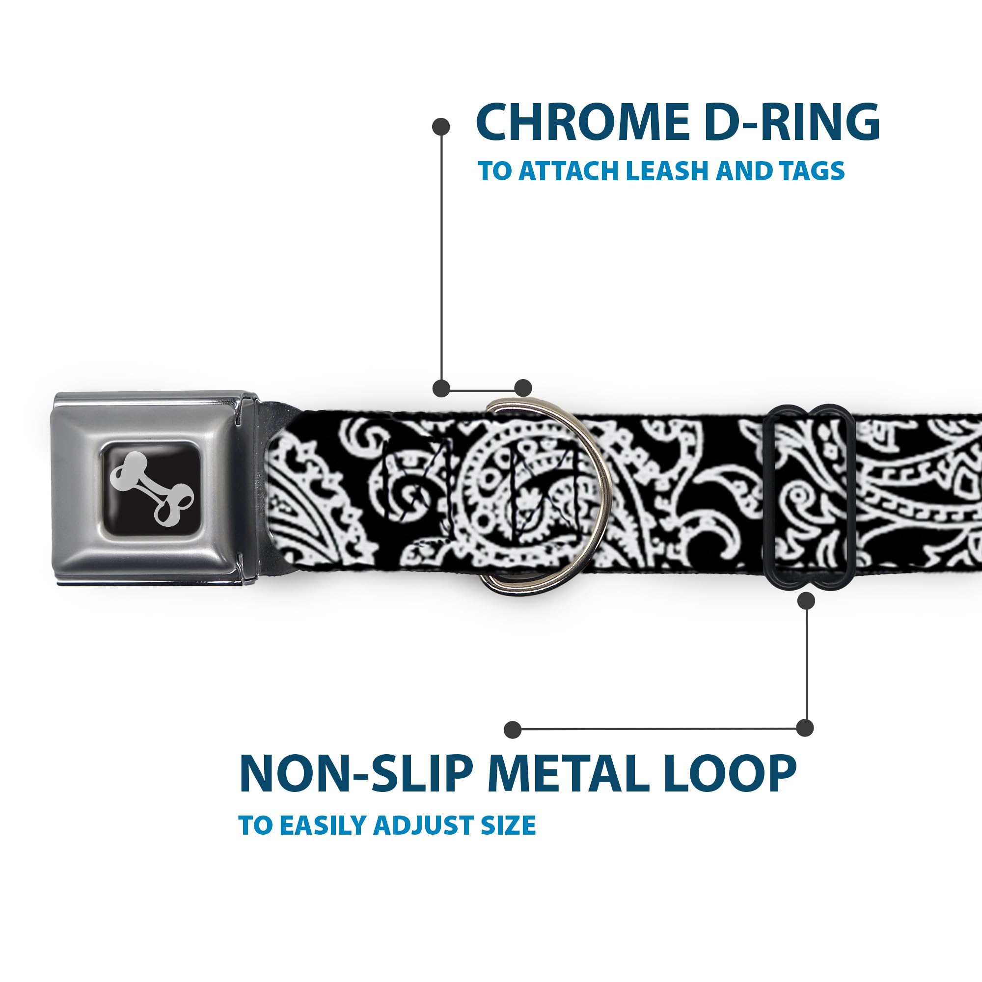Buckle-Down Seatbelt Buckle Dog Collar - Bandana/Skulls Black/White - 1'' Wide - Fits 11-17'' Neck - Medium