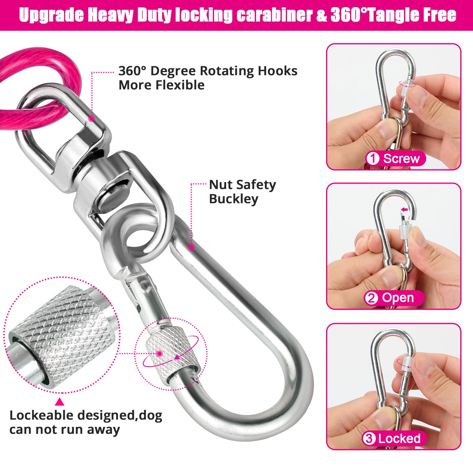 Jenico Dog Tie Out Cable - 40 Ft Dog Runner Cable With Swivel Hook, Dog Leash Run Tether For Yard Outdoor And Camping, Rust- Proof Training Line For Small To Medium Pets Up To 500 Lbs