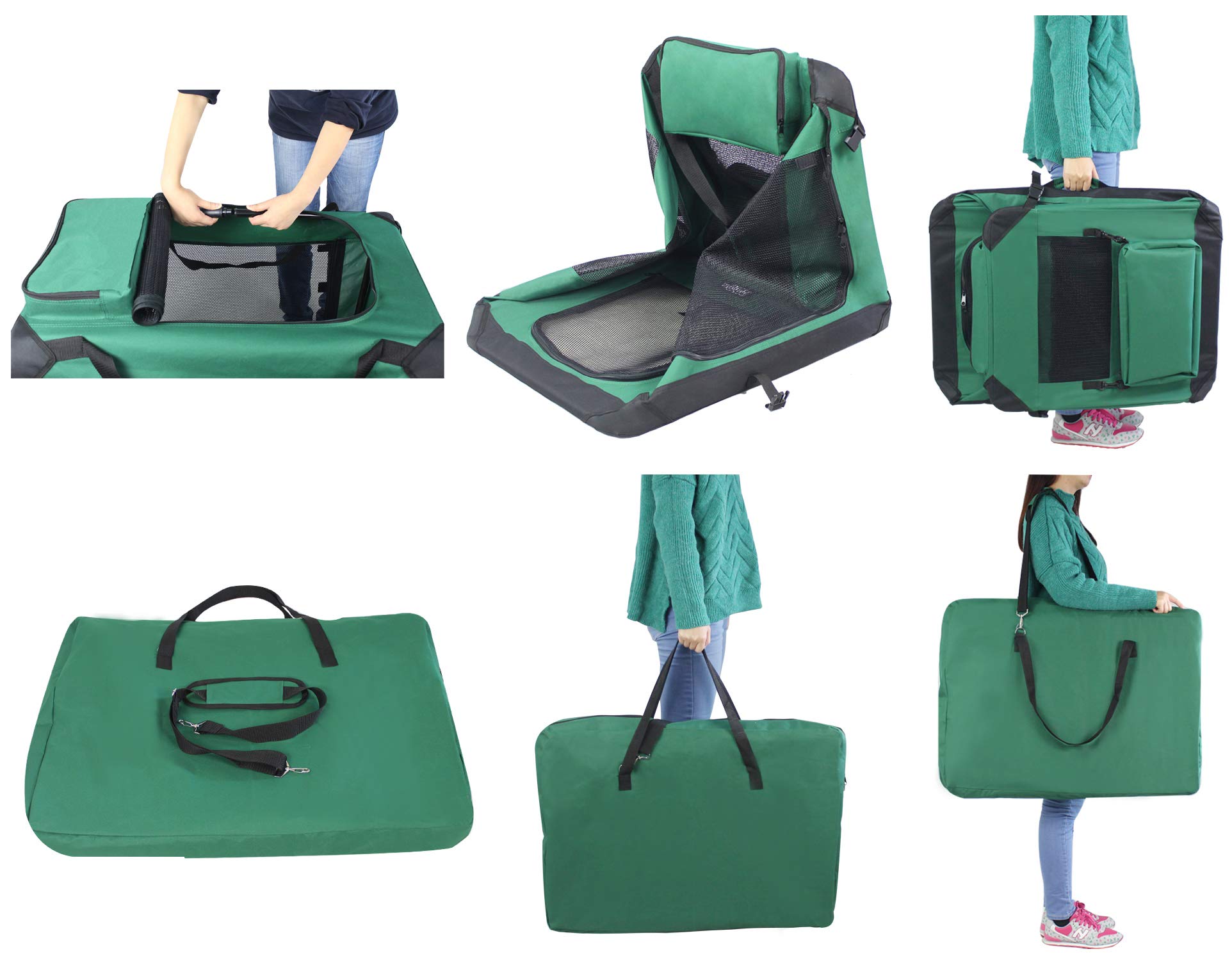 Elitefield 3-Door Folding Soft Dog Crate With Carrying Bag And Fleece Bed (2 Year Warranty), Indoor & Outdoor Pet Home (30' L X 21' W X 24' H, Green)