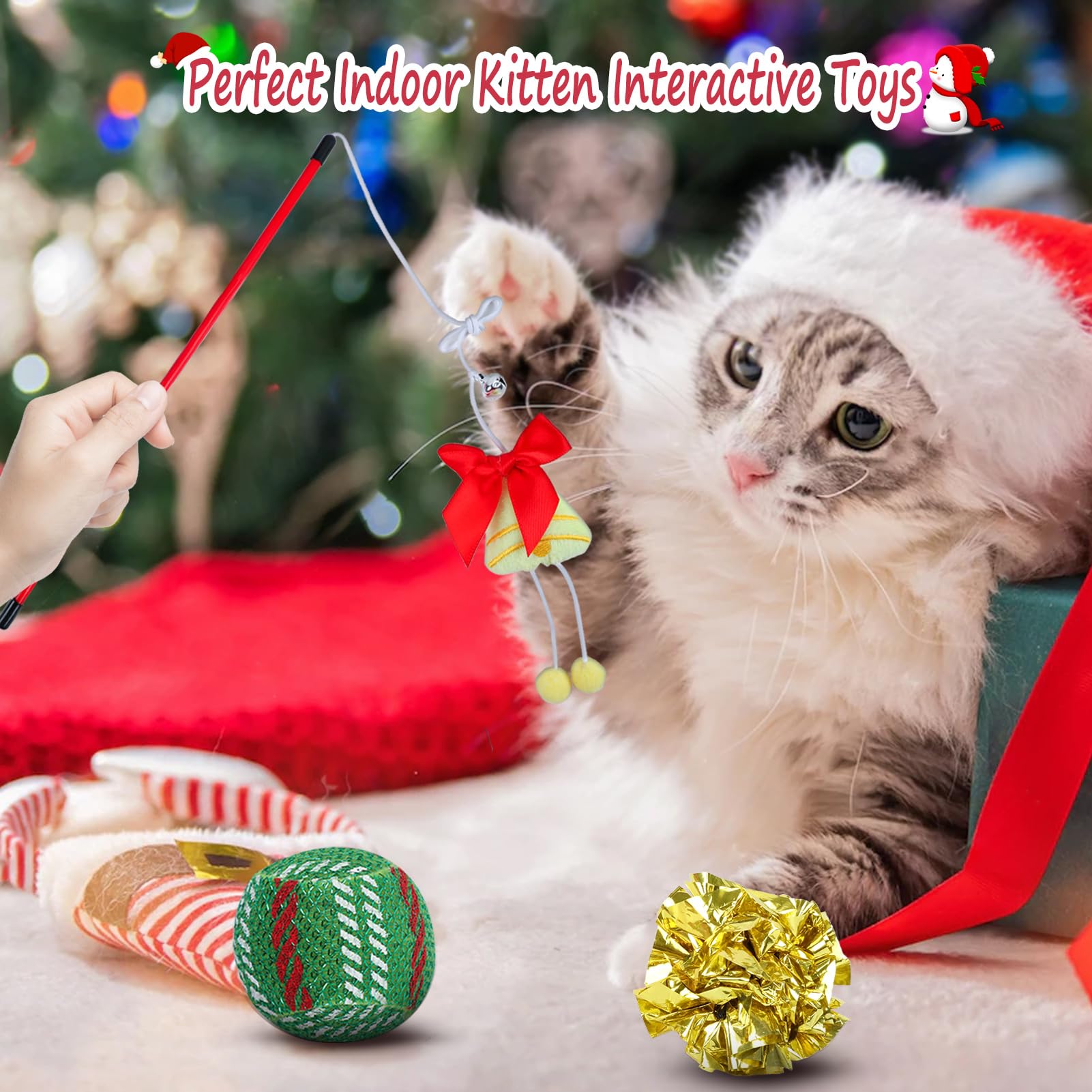 Yeghujar Christmas Stocking Cat Toys - 12Pcs Interactive Set For Cats With Squeaky Toys, Balls, Cat Teasers