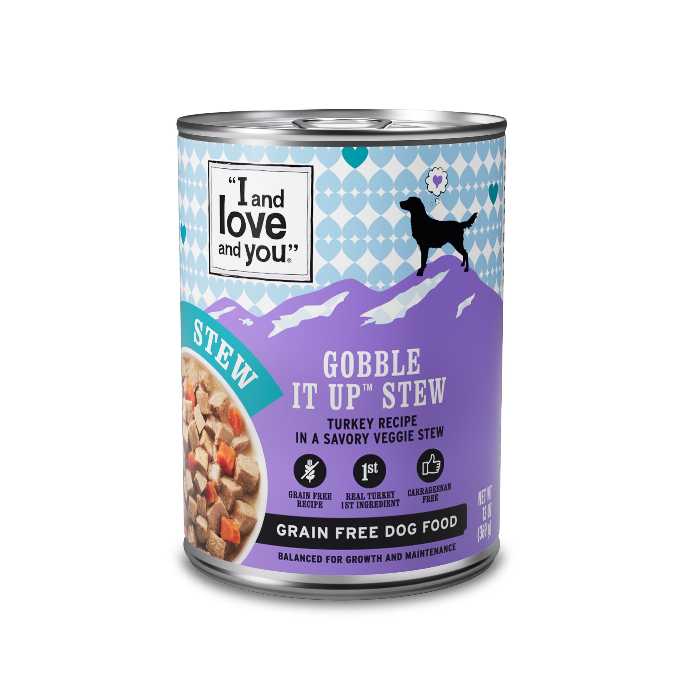 I AND LOVE AND YOU Wet Dog Food - Gobble It Up Stew - Turkey Recipe, Grain Free, Filler Free 13oz can, 12pk