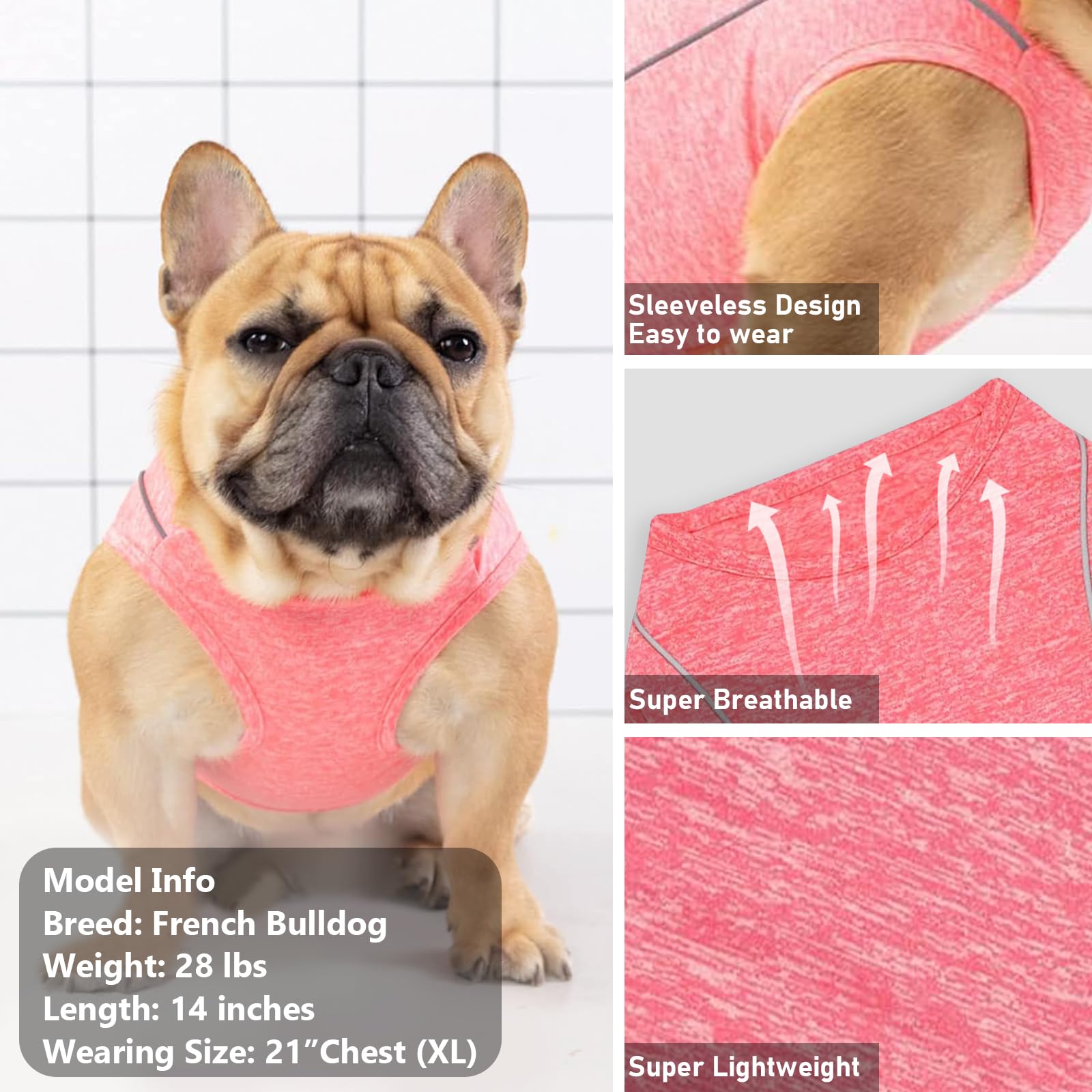 Kyeese Dogs Shirts Quick Dry Reflective Lightweight Soft Sun Protection Dog T-Shirt Tank Top Breathable Sleeveless Vest Dogs Tee For Medium Dogs