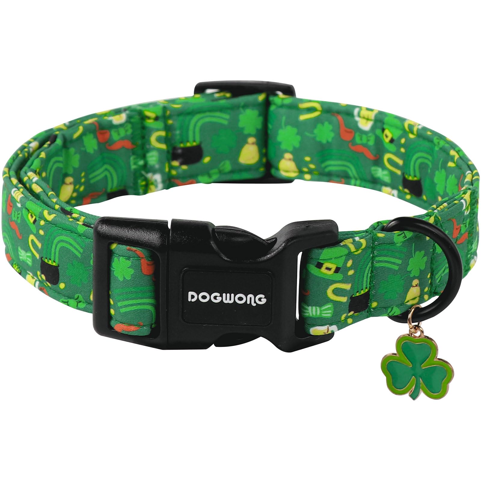 Dogwong St Patrick'S Dog Collar- Green Clovers Dog Collar, Adjustable Cotton Shamrock Pet Collar Cute Lucky Charm Puppy Collars 