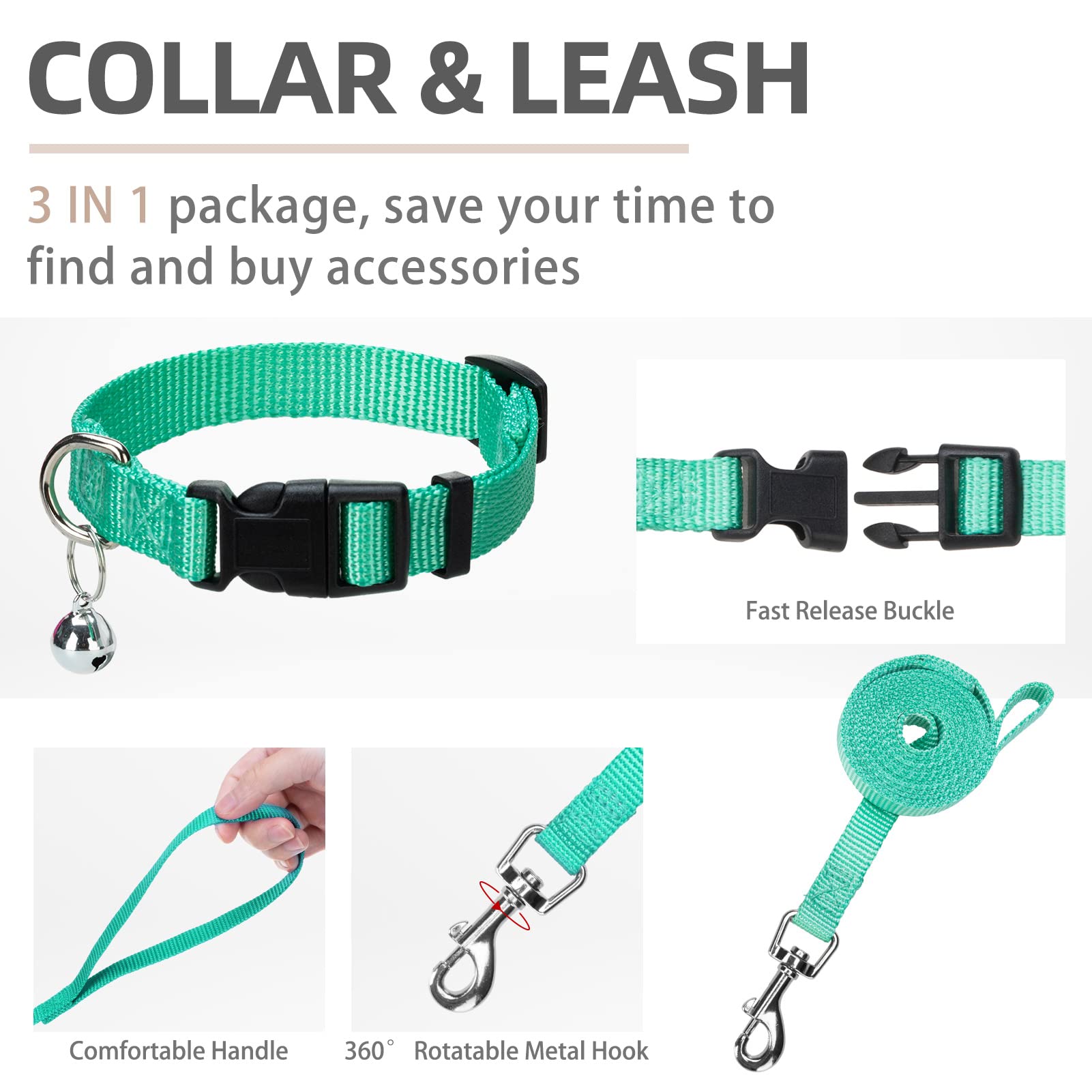 Pupteck Adjustable Dog Harness Collar And Leash Set Step In No Pull Pet Harness For Small Medium Dogs Puppy And Cats Outdoor Walking Running, Soft Mesh Padded Reflective Vest Harnesses, Solid Green Xs