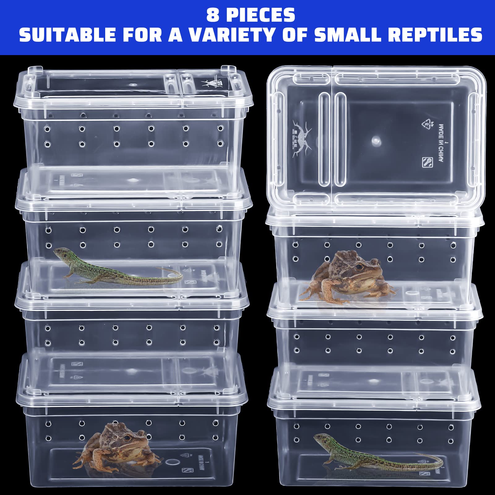 Irenare 8 Pcs Reptile Breeding Breeding Box Plastic Spider Terrarium Tarantula Feeding Box For Bearded Dragon Lizard Spider Gecko Scorpion, 5.9 X 3.9 X 2.5 In