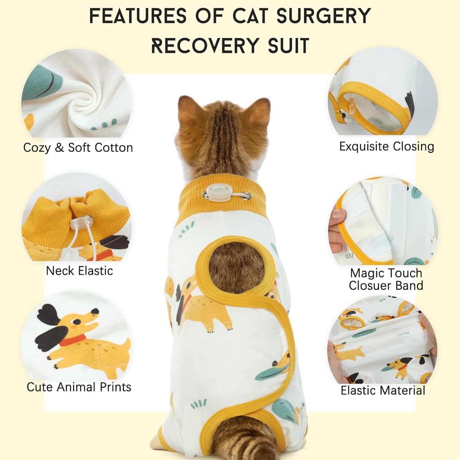 Dentrun Cat Surgery Recovery Suit Female Male Soft Onesie, Kitten Surgical Collar Cone Alternative Shirt, Abdominal Wounds Anti-