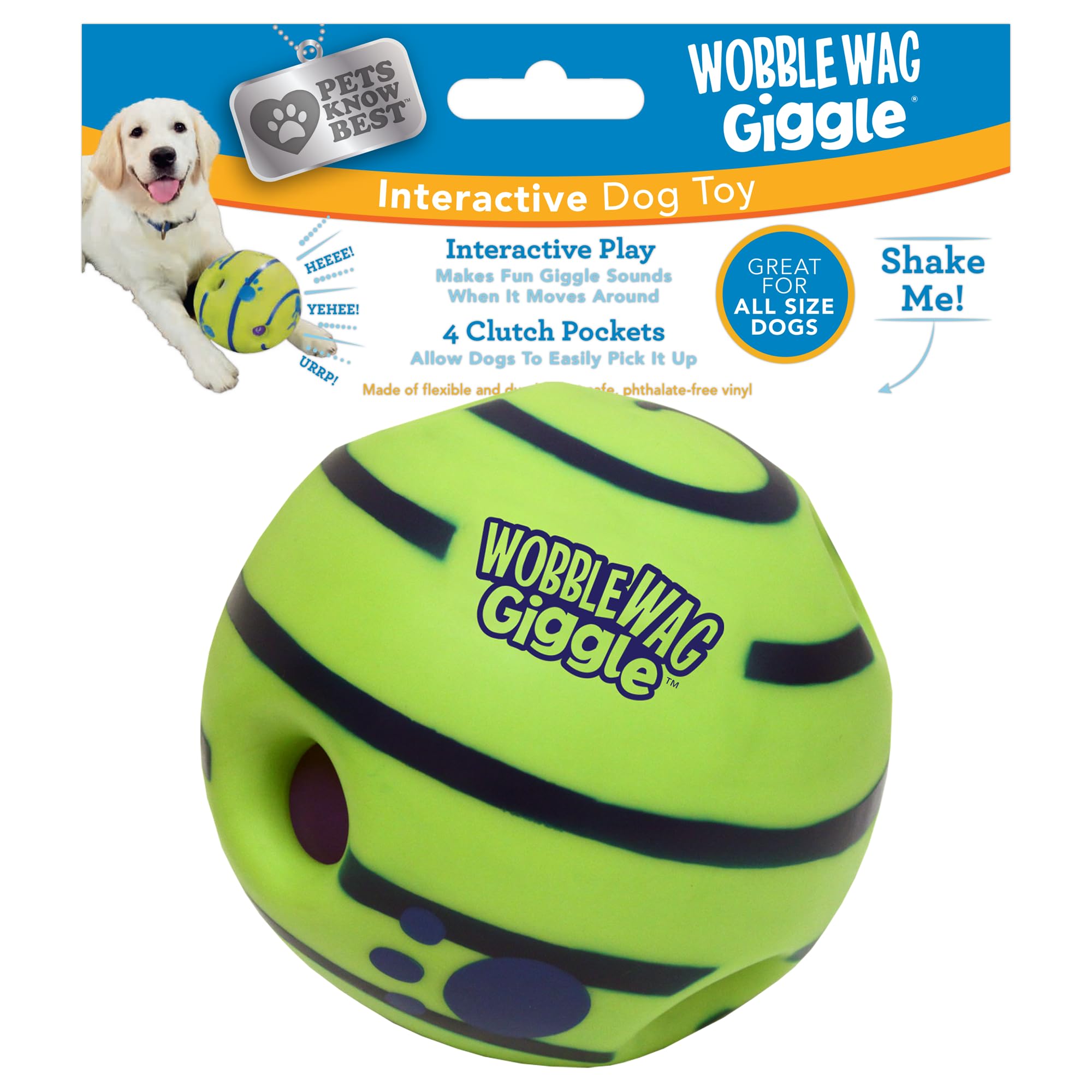 Wobble Wag Giggle Ball - Interactive Green Dog Toy with Fun Giggle Sounds for Playtime - As Seen On TV, One Size