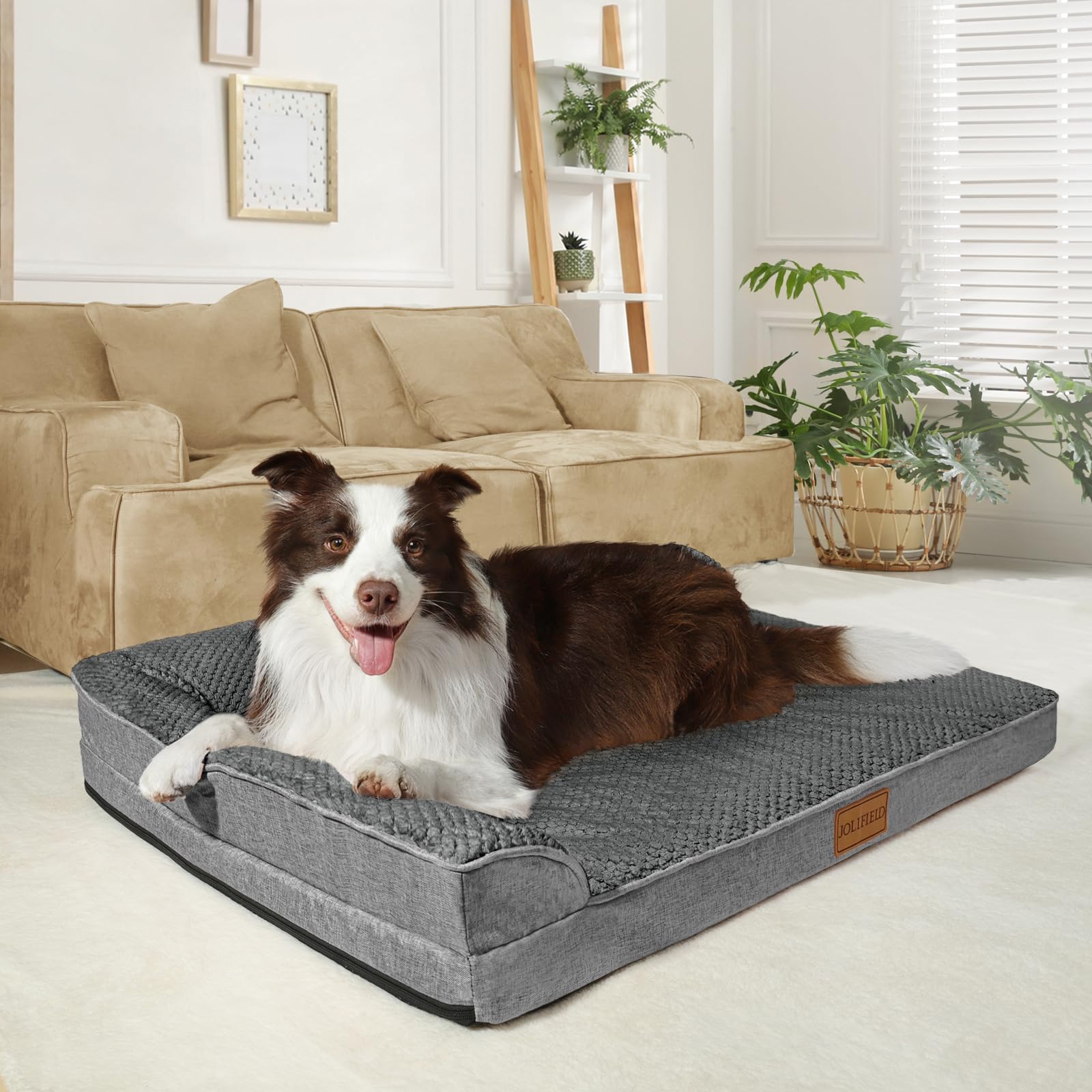 Jolifield Orthopedic Jacquard Xl Dog Bed For Large Dogs 42''X28'', Waterproof L Shaped Big Large Pet Sofa Bed With Washable Remo