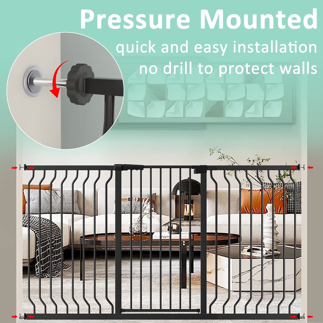 ALLAIBB White 40.55'' Extra Tall Wide 29.92-46.85'' Baby Gate Pressure Mounted Walk Through Child Kids Safety Toddler Tension Pe