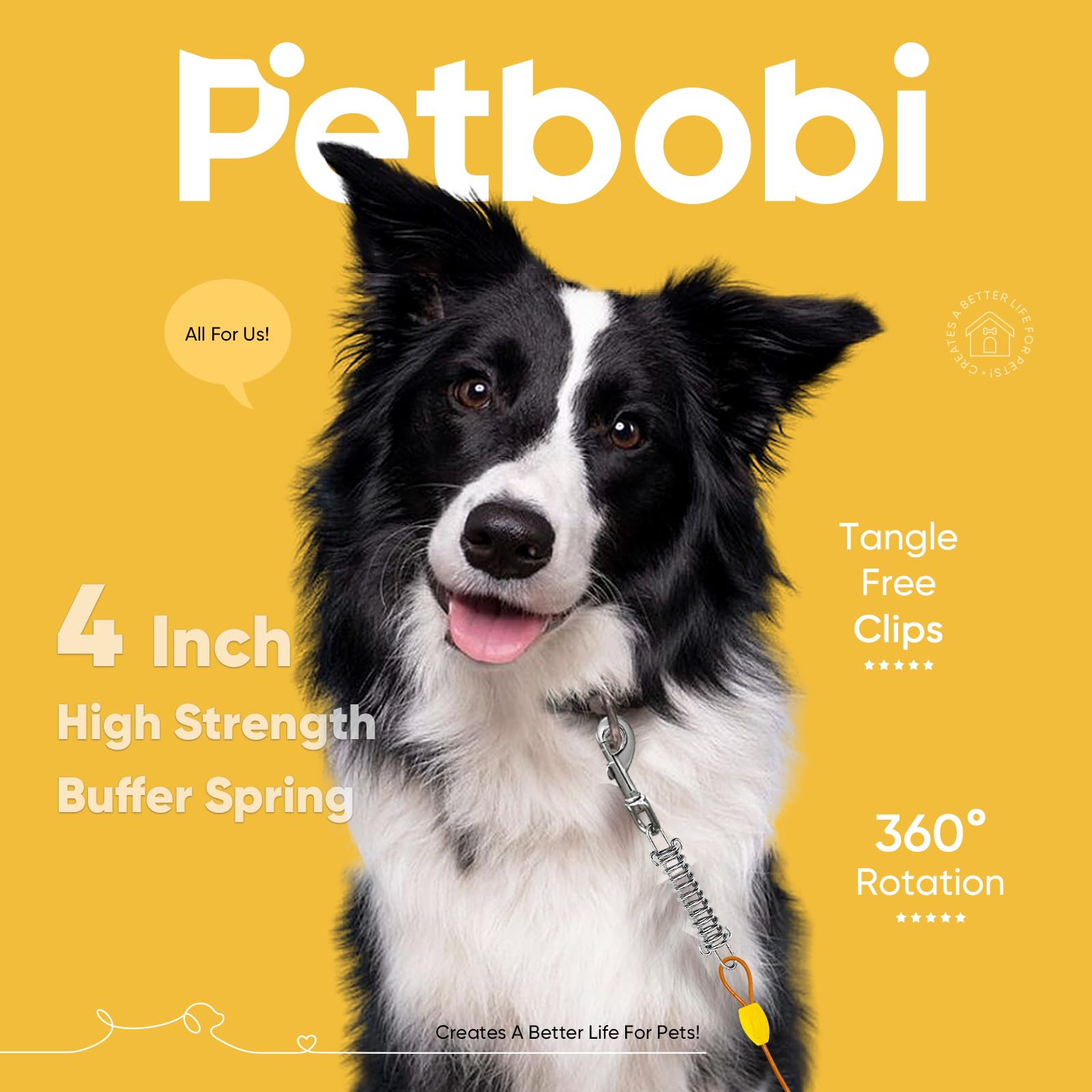 Petbobi Dog Tie-Out Cable 20Ft - Outdoor Leash 4Mm Metal Cable With Shock Absorbing Spring 360 Swivel Clips, Chain For Dogs Yard