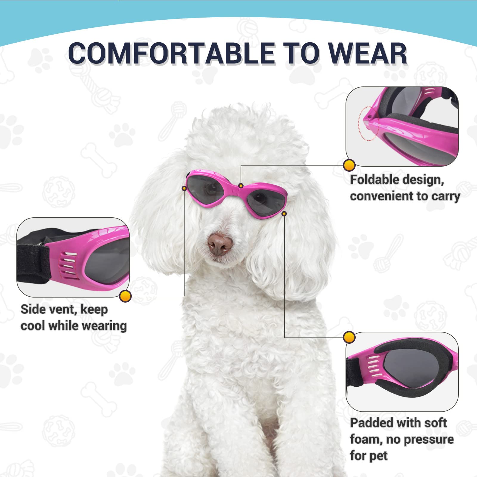 Petleso Dog Goggles Medium Breed, Pet Sunglasses For Medium Dogs Eye Protection Windproof, Pink