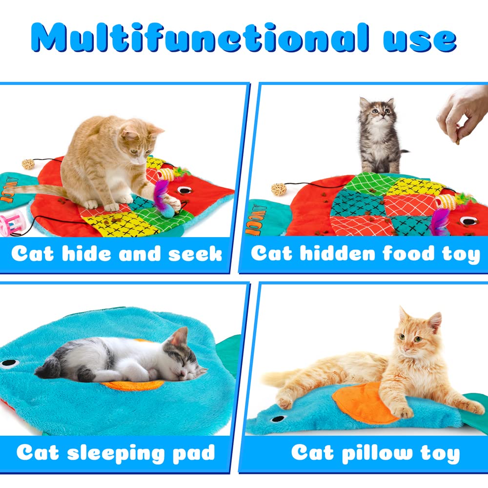 Awoof Cat Mat, Cute Soft Catnip Mat, Cat Activity Mat Machine Washable Cat Play Mat For Small Medium Large Cats With 8 Pockets,